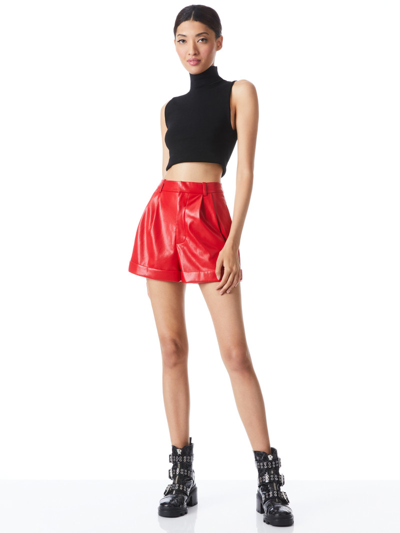 Alice + Olivia CONRY VEGAN LEATHER PLEATED CUFF SHORT outlook