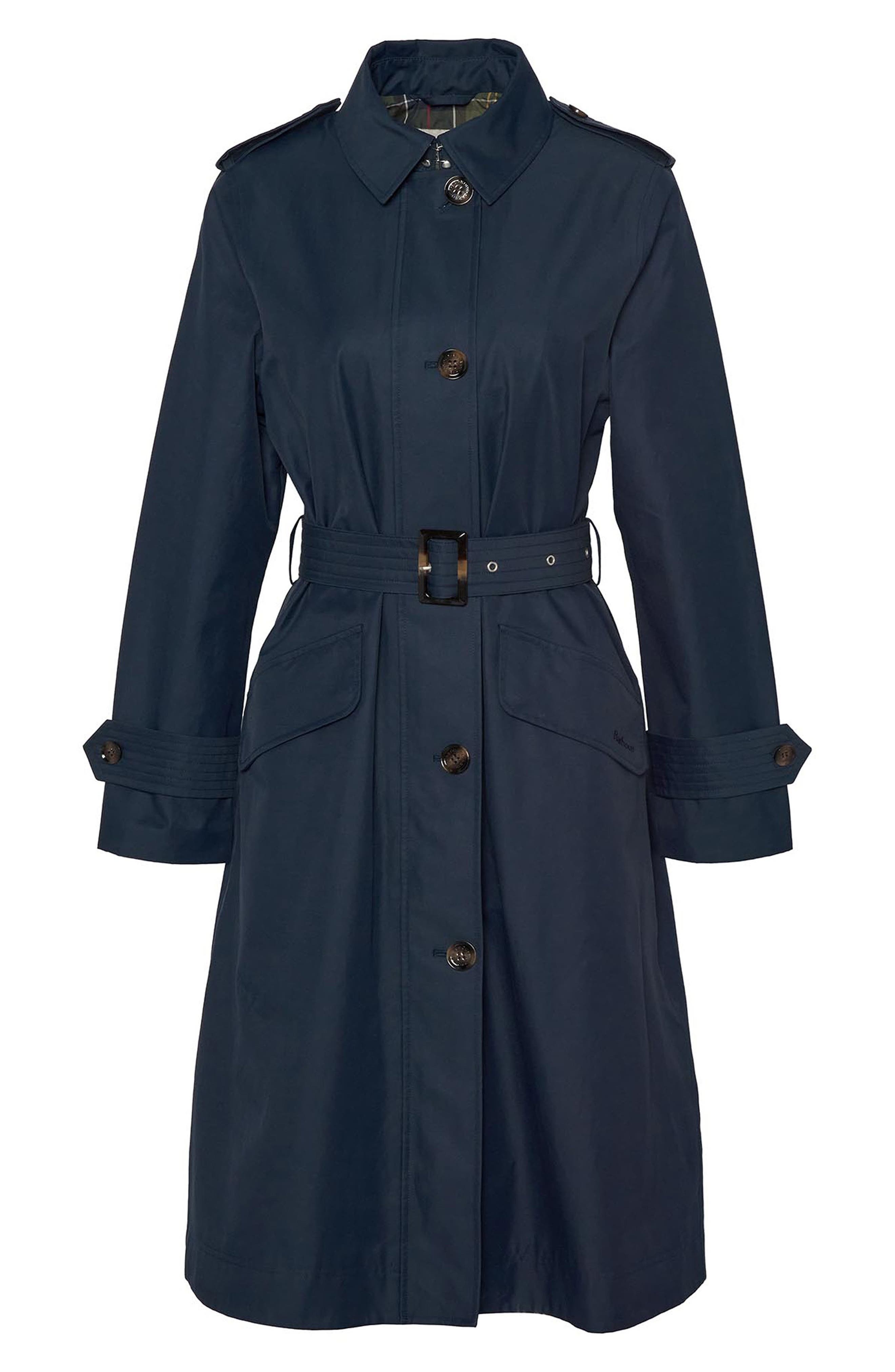 Barbour Camilla Waterproof Trench Coat in Dark Navy/Classic Tartan at Nordstrom - 5