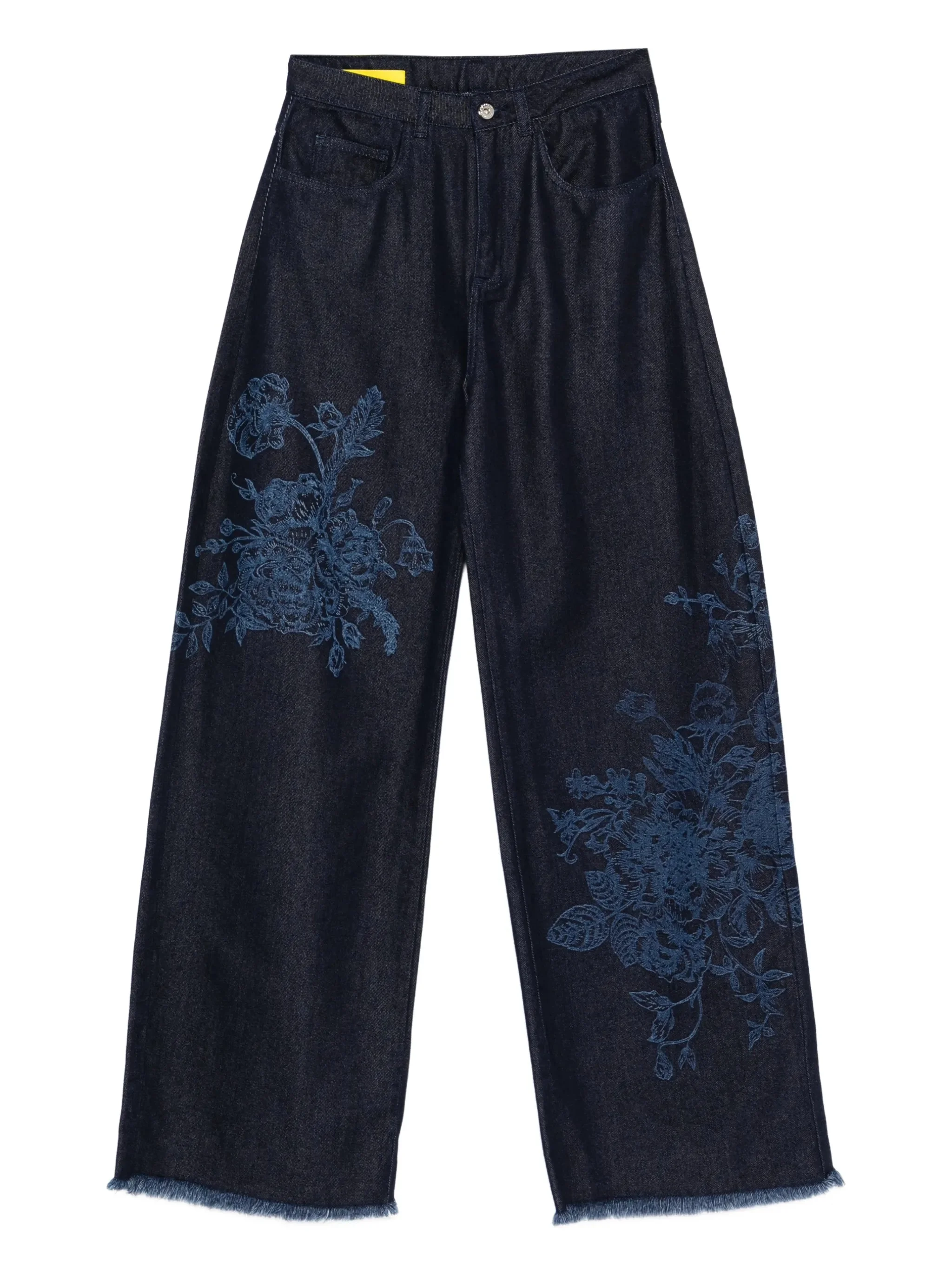flower-motif frayed jeans - 1
