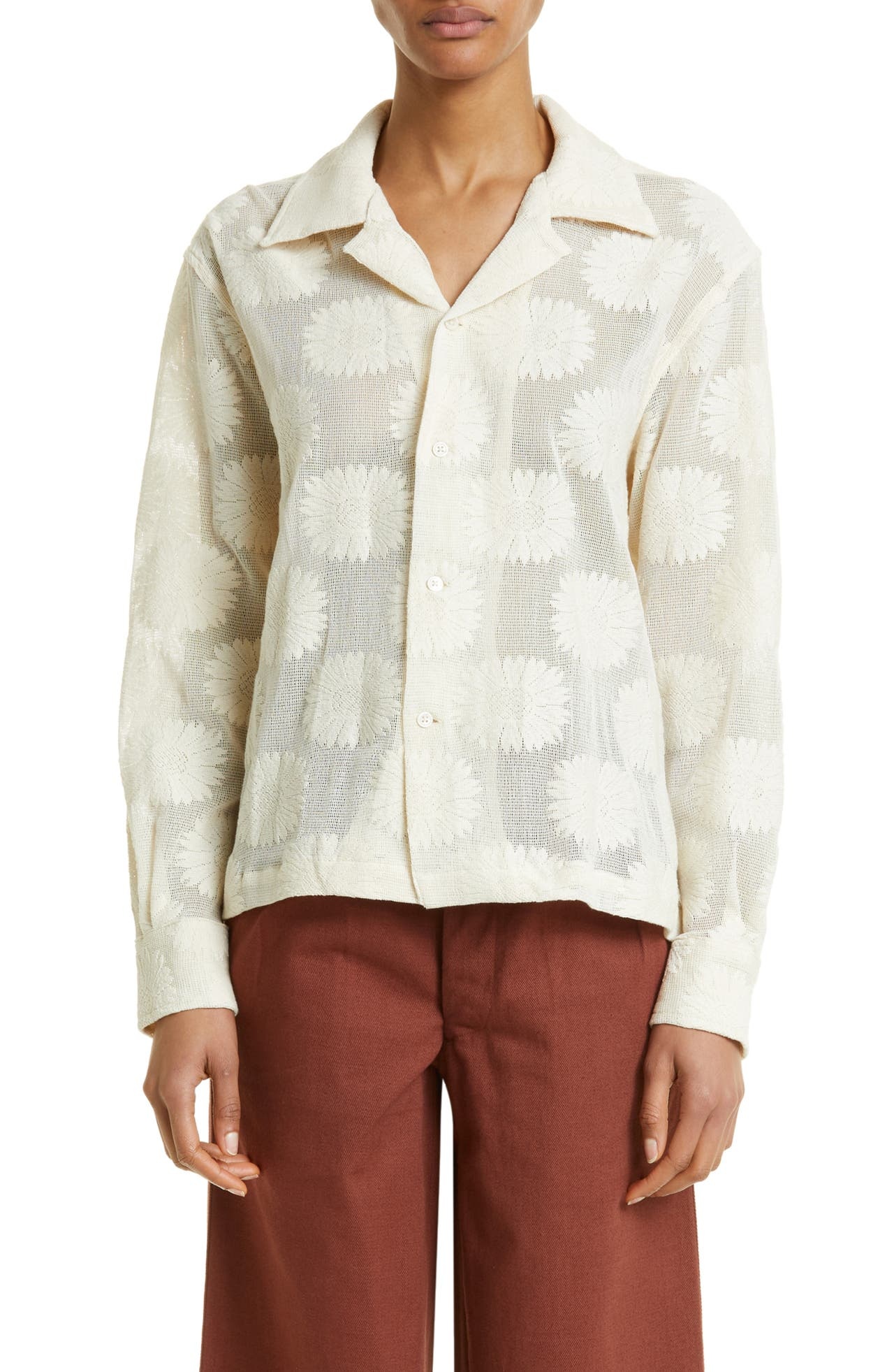 Bode Sunflower Lace Button-Up Shirt in Ecru at Nordstrom - 1