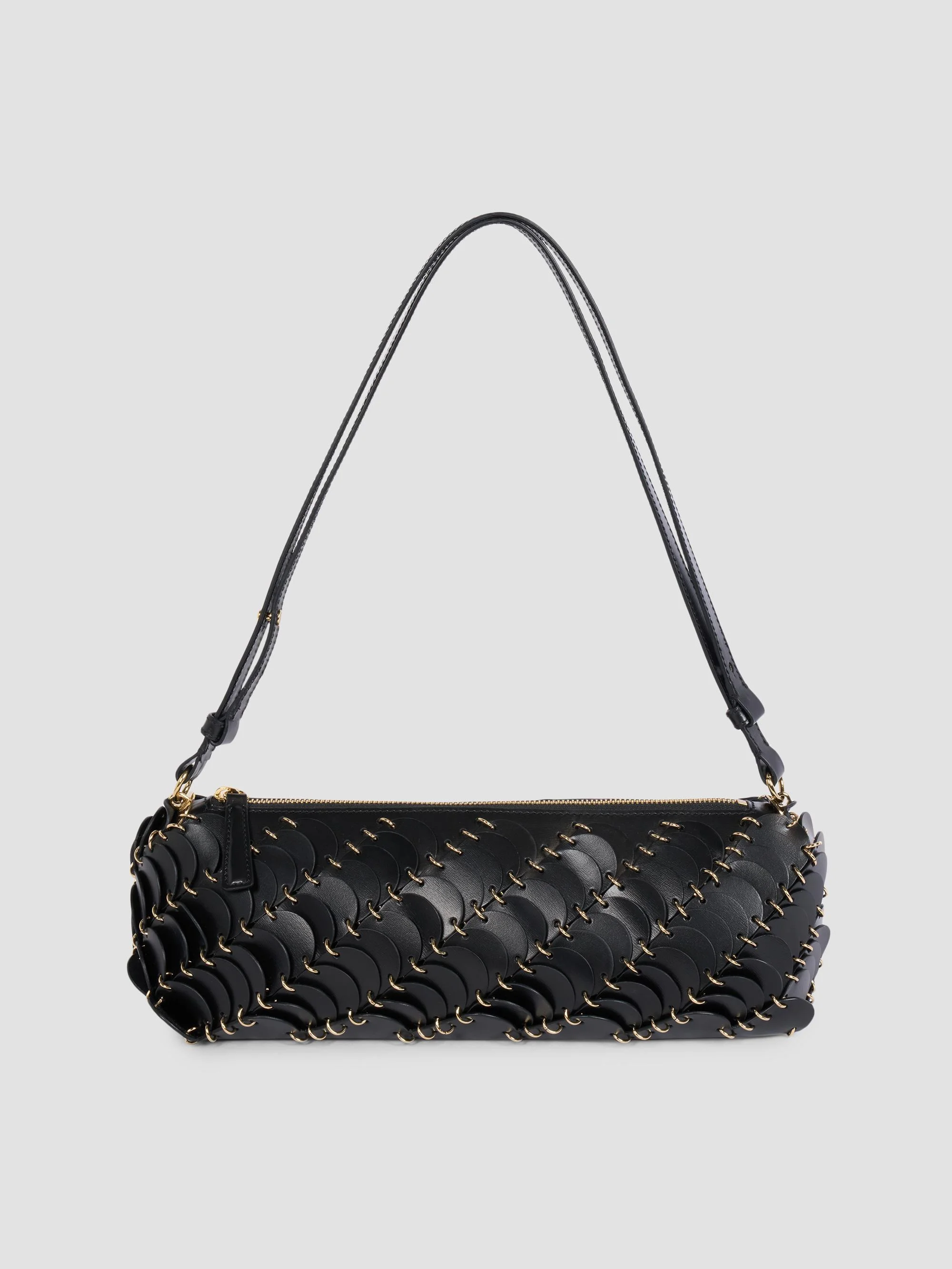 Women's Leather Shoulder Bag - Black Light Gold - 1