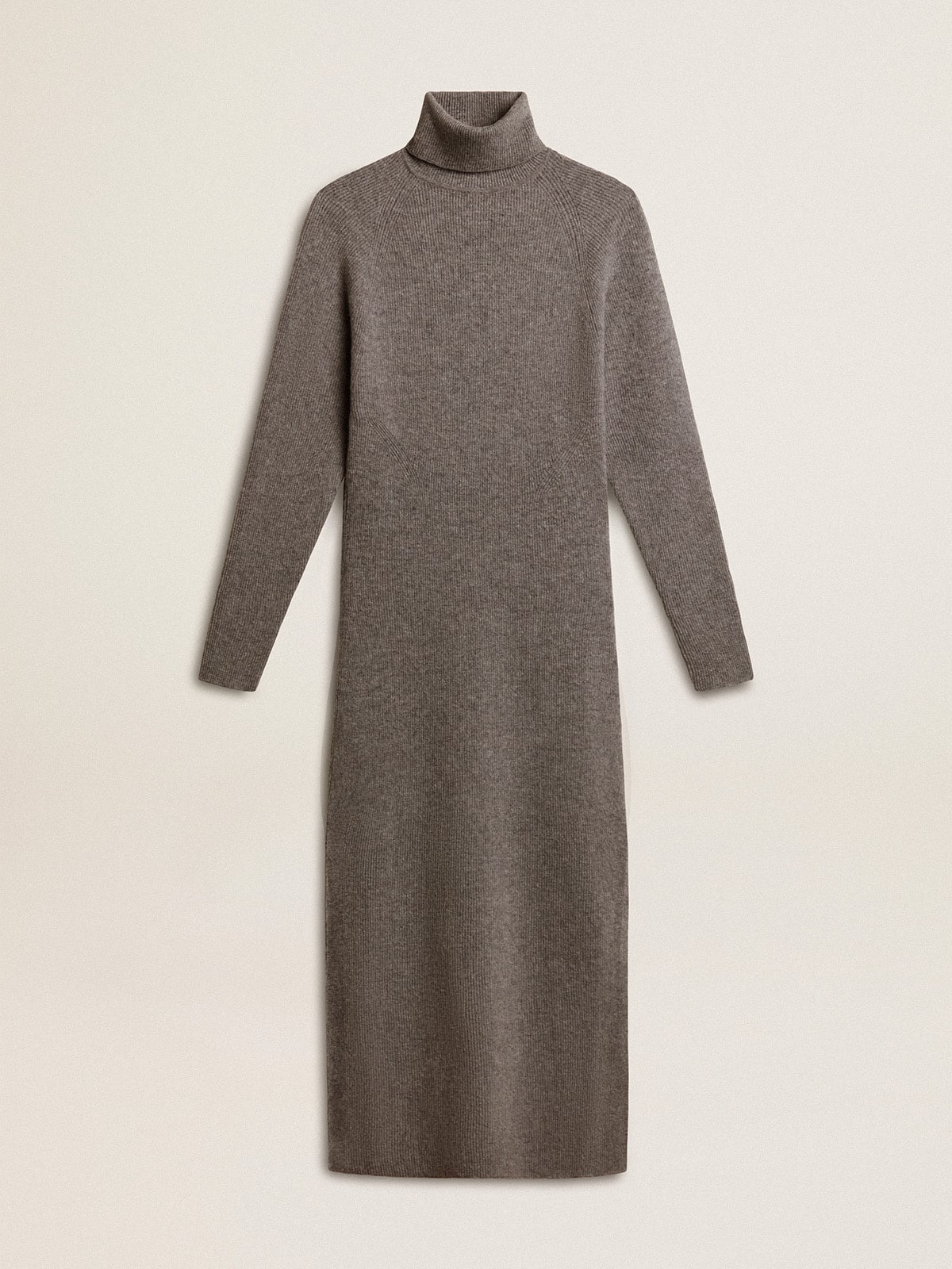 Gray melange ribbed woolen dress with high neck - 1