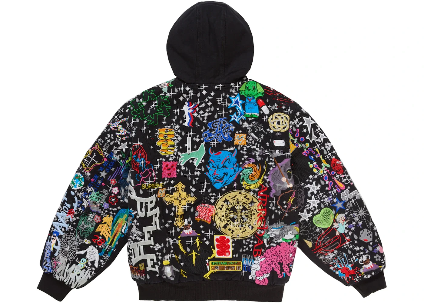 Supreme AOI Embroidered Hooded Work Jacket Black - 1