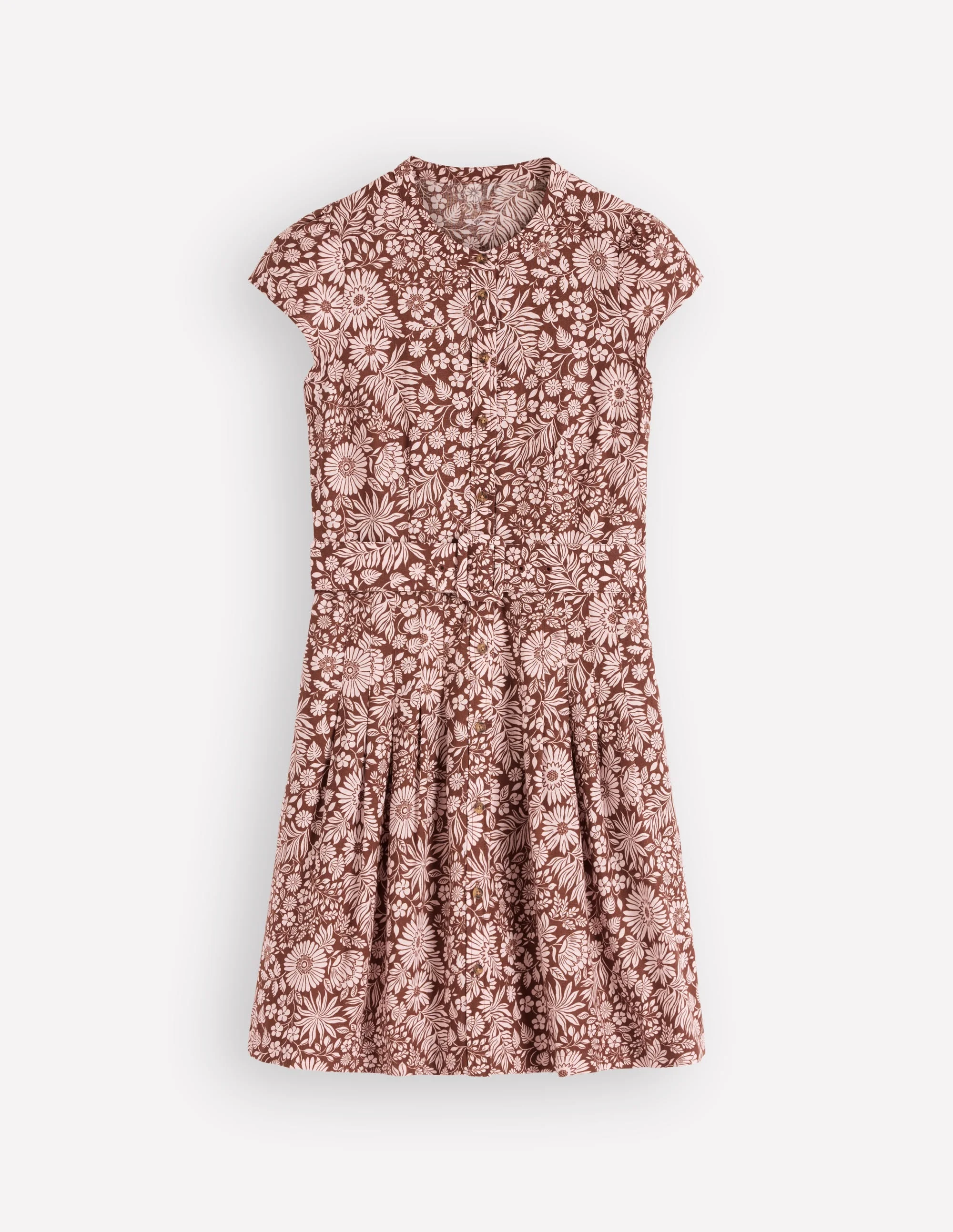 Arabella Short Linen Dress-Brown Flowerbed Bloom - 1
