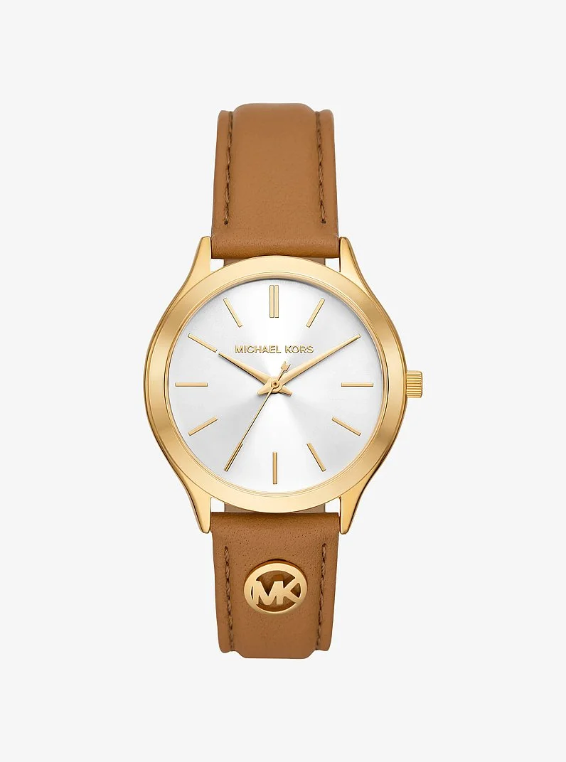 Slim Runway Gold-Tone and Leather Watch - 1