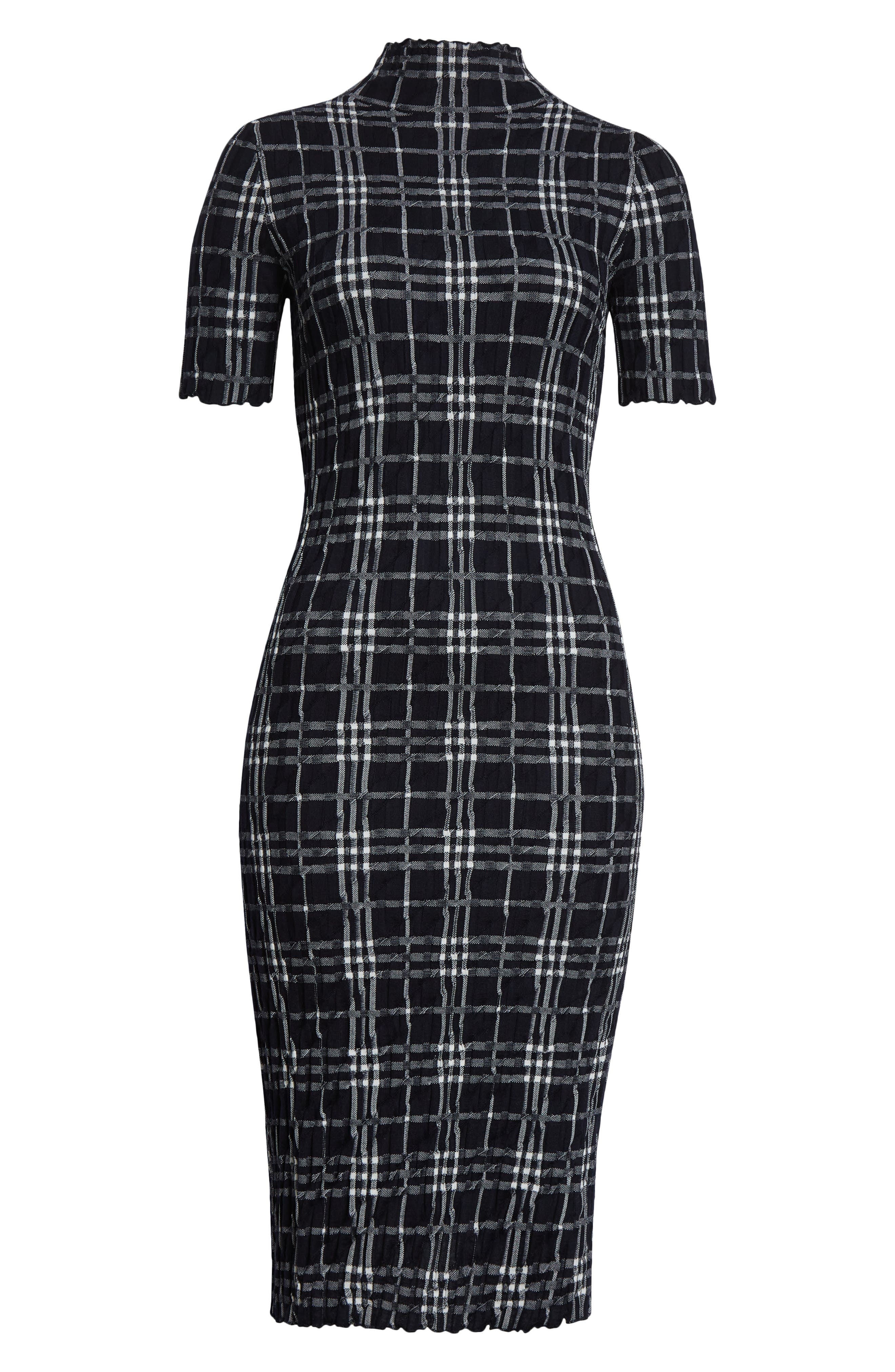 burberry Check Turtleneck Wool Blend Dress in Ink/Chalk at Nordstrom - 6
