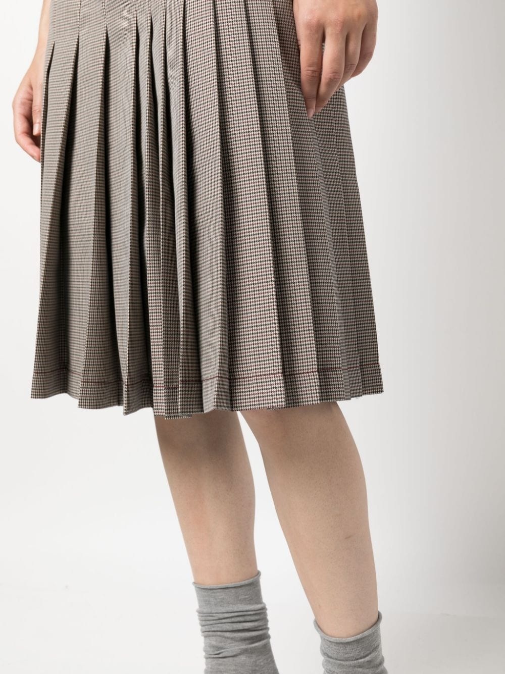 check-print pleated midi skirt - 5