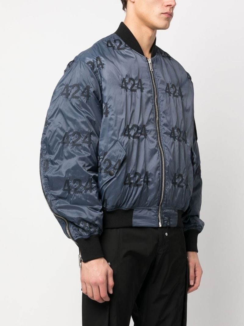 logo-print quilted bomber jacket - 3
