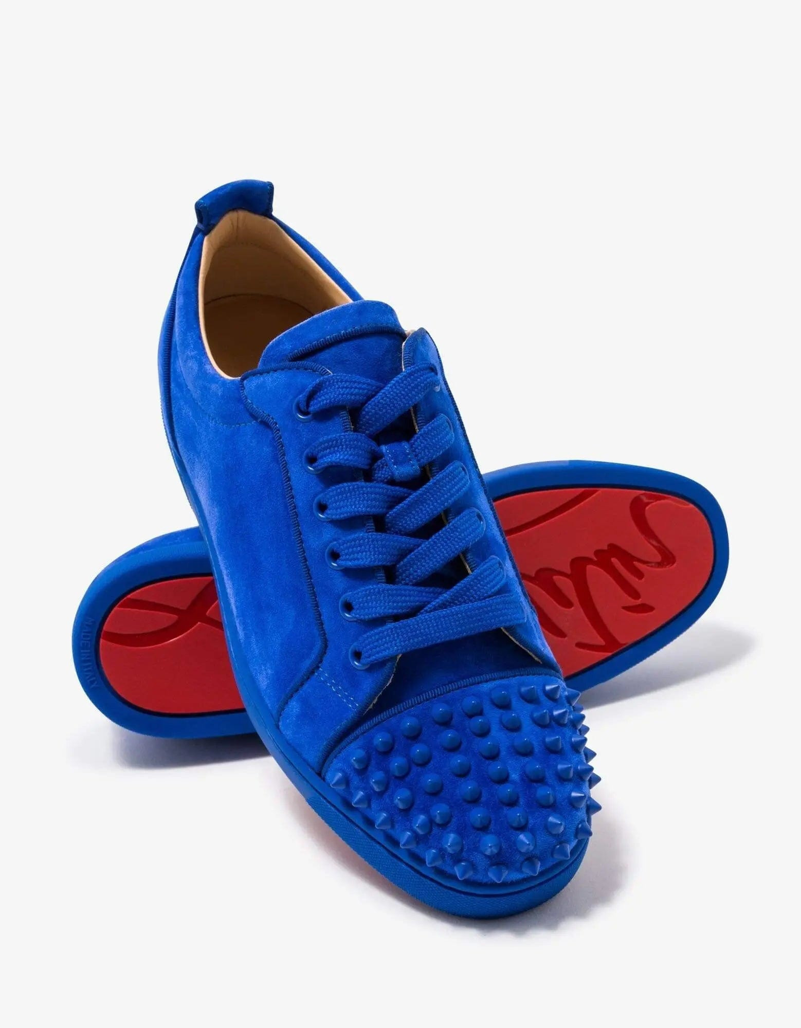 Christian Louboutin Louis Junior Spikes Orlato Blue Suede Trainers - 4