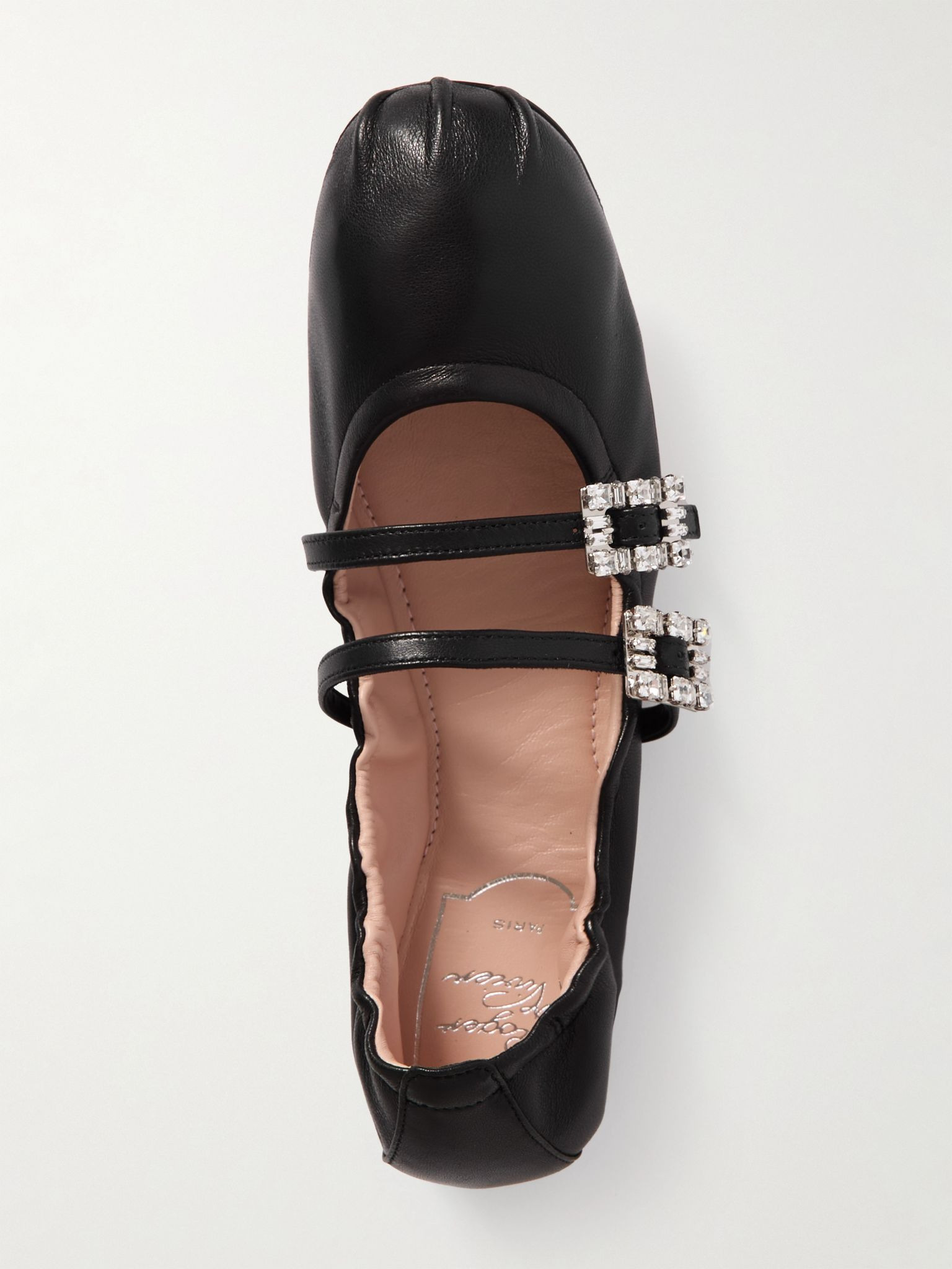 Crystal-embellished leather ballet flats Black - 5