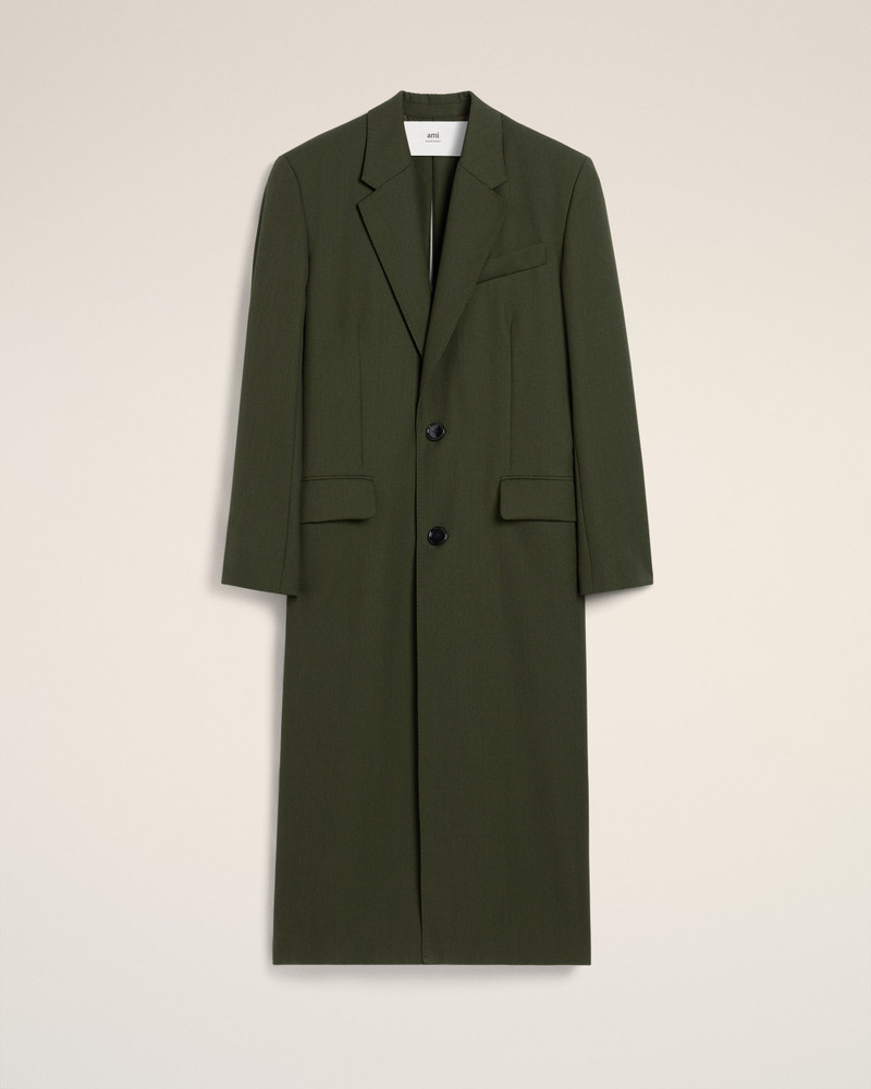 GREEN WOOL BACK SLIT LONG COAT 1