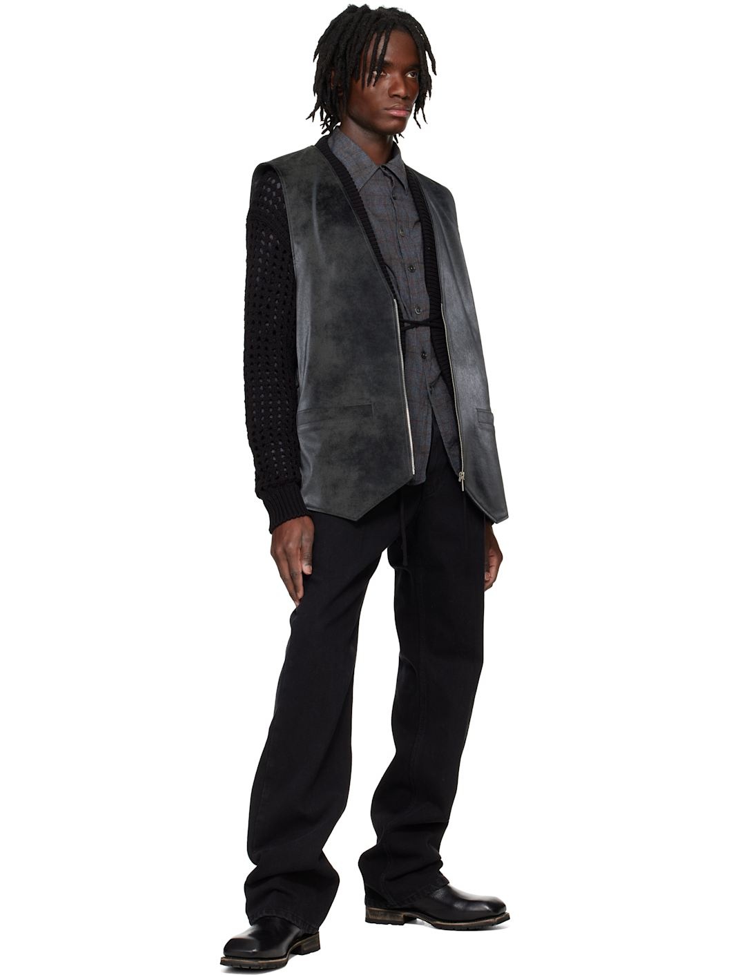 Black Knotted Faux-Suede Vest - 4