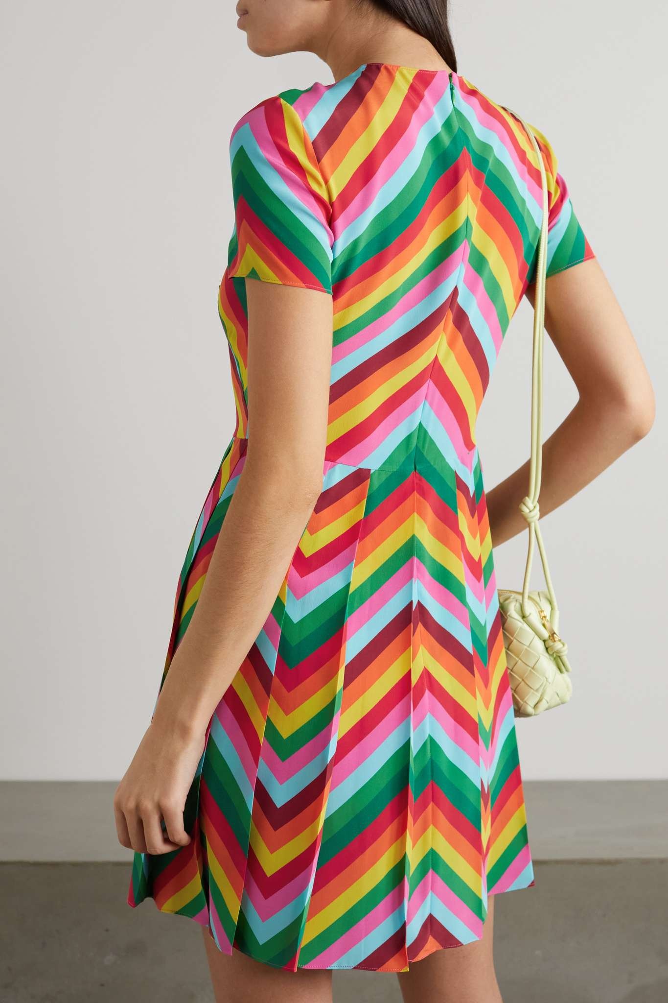 Pleated striped silk-crepe mini dress - 4