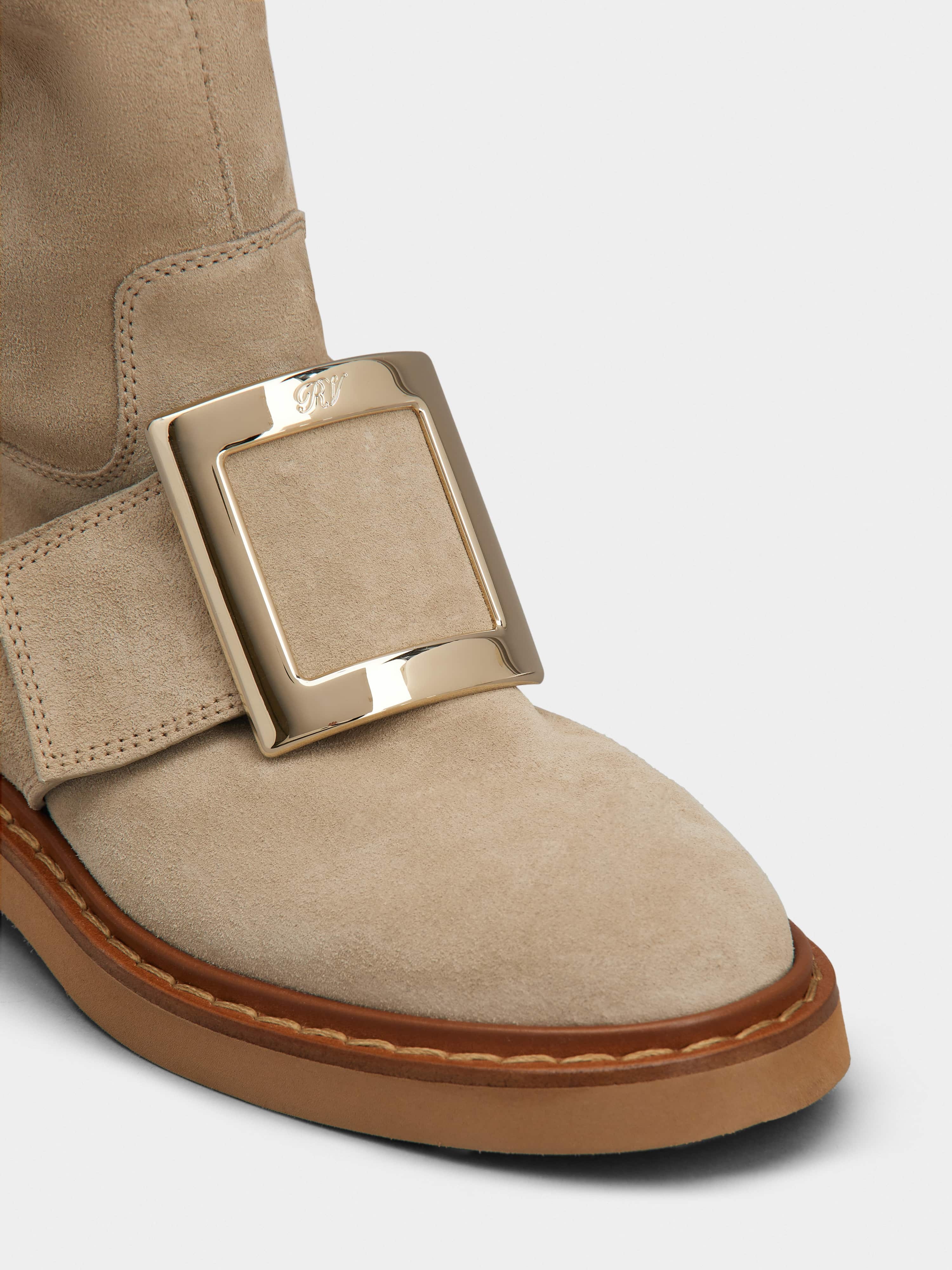 Viv' Rangers Metal Buckle Shearling Biker Boots in Suede - 3