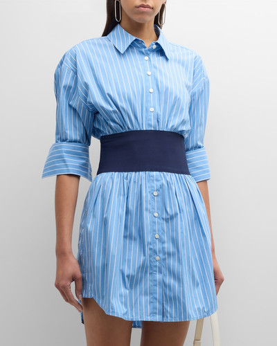 STAUD Michelle Pinstripe Cotton Poplin Mini Dress outlook