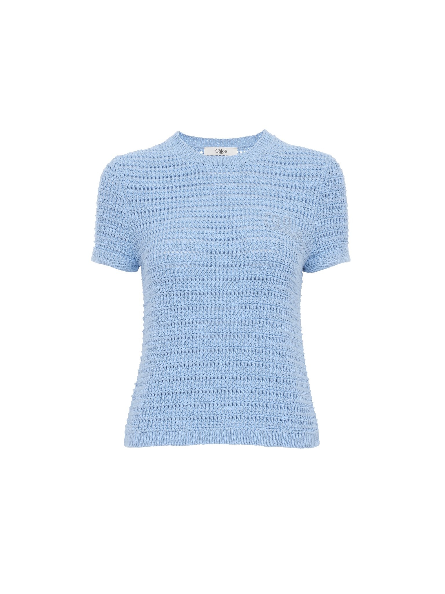 CREW-NECK LOGO TOP IN COTTON CROCHET KNIT - 1