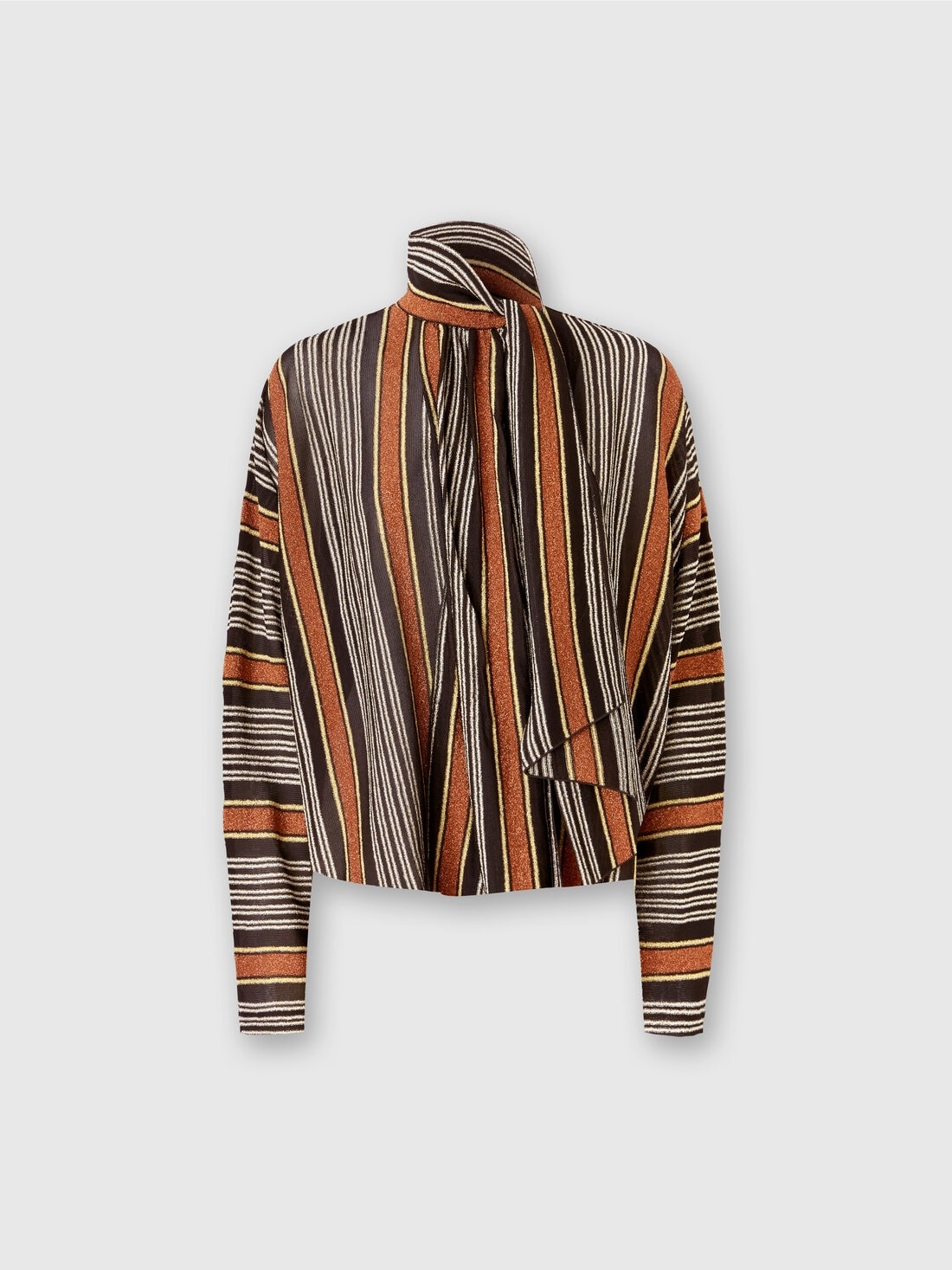 Blouse with scarf collar in lamé striped viscose - 1