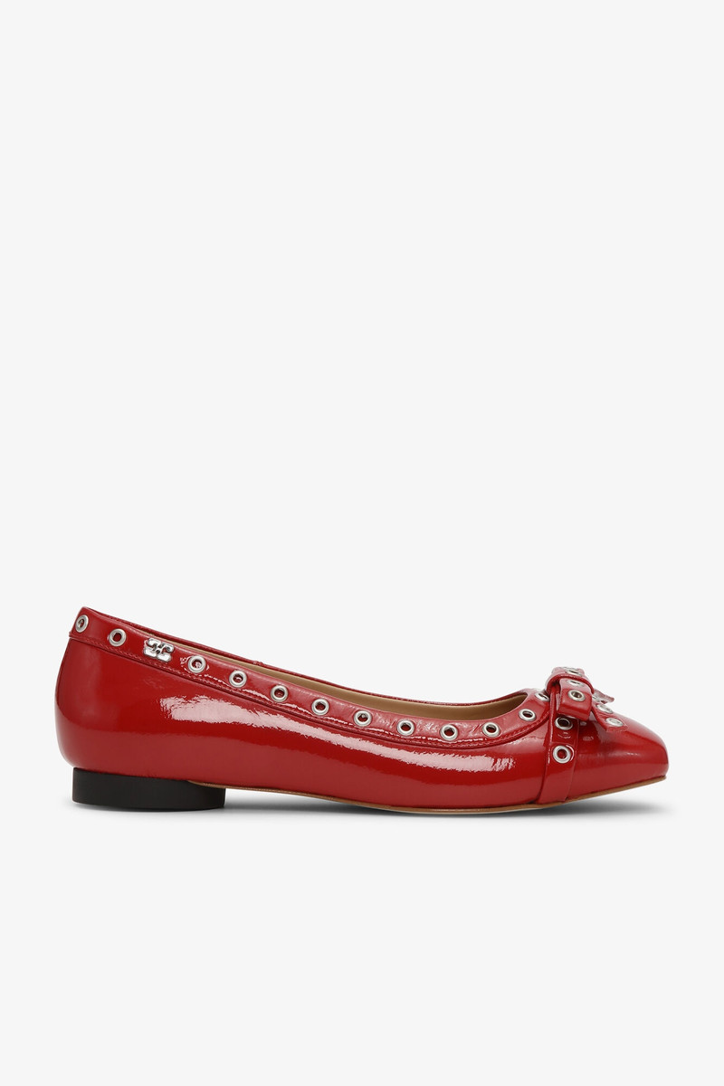 RED EYELET BOW BALLERINAS 1