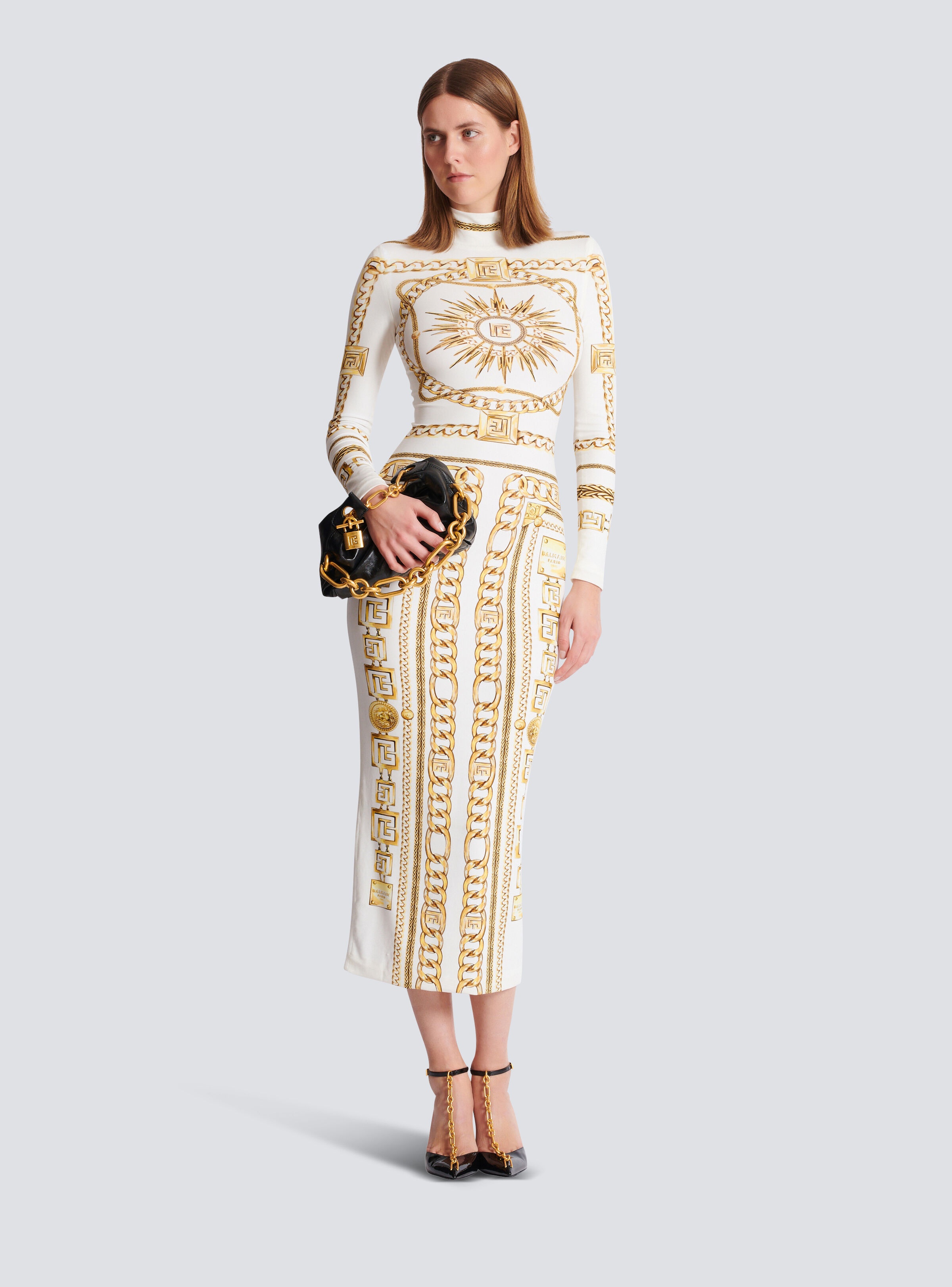 Long printed bodycon dress with Balmain Foulard pattern - 2