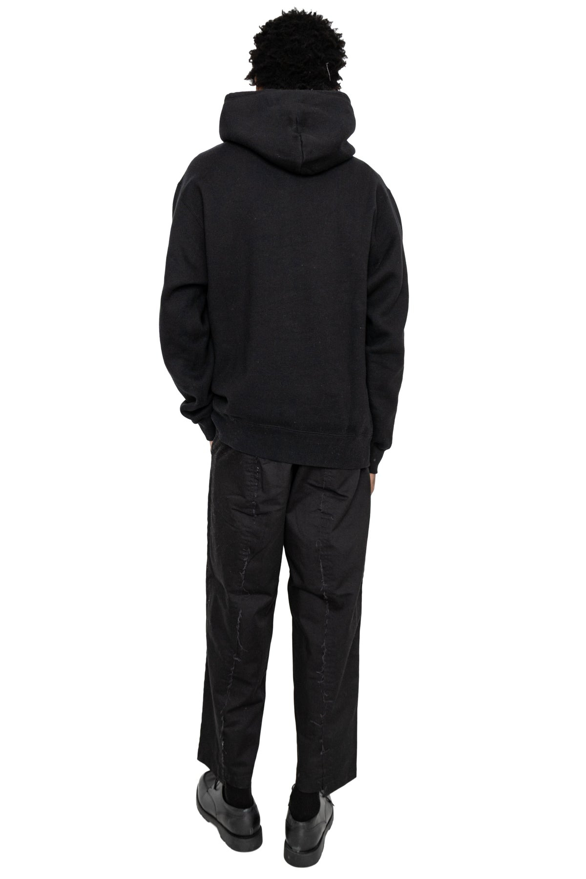 Sweat Pullover Hoodie Raised Back - Black - 4