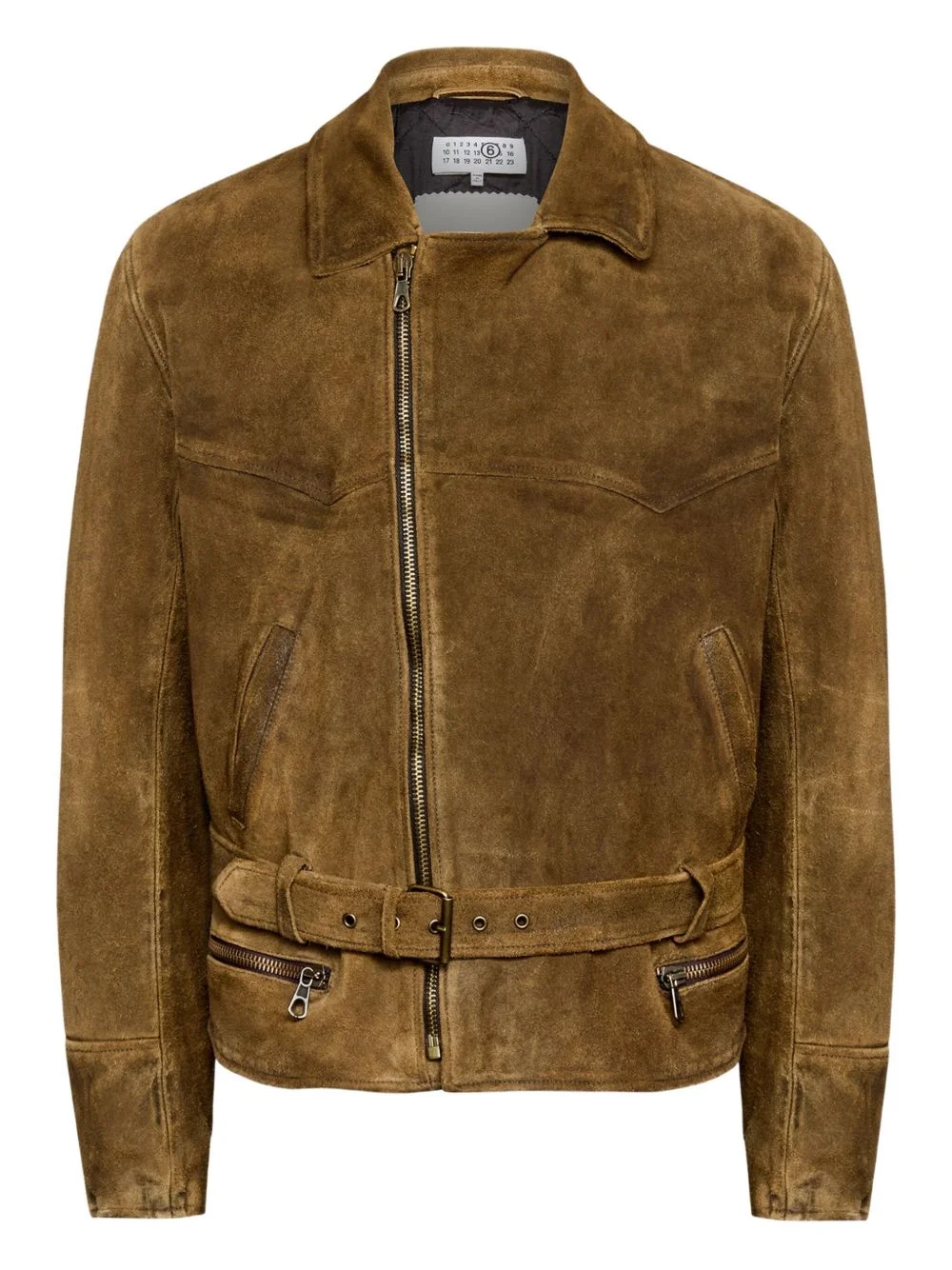 belted asymmetrical-zip leather jacket - 1