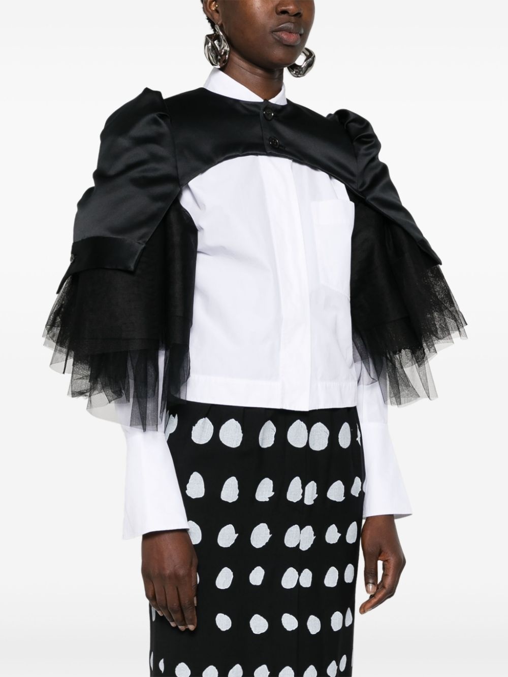 tulle-inserts cropped jacket - 3