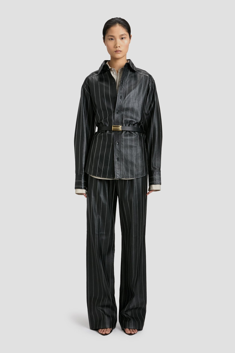 Victoria Beckham Tab Detail Leather Shirt In Black-Ivory outlook