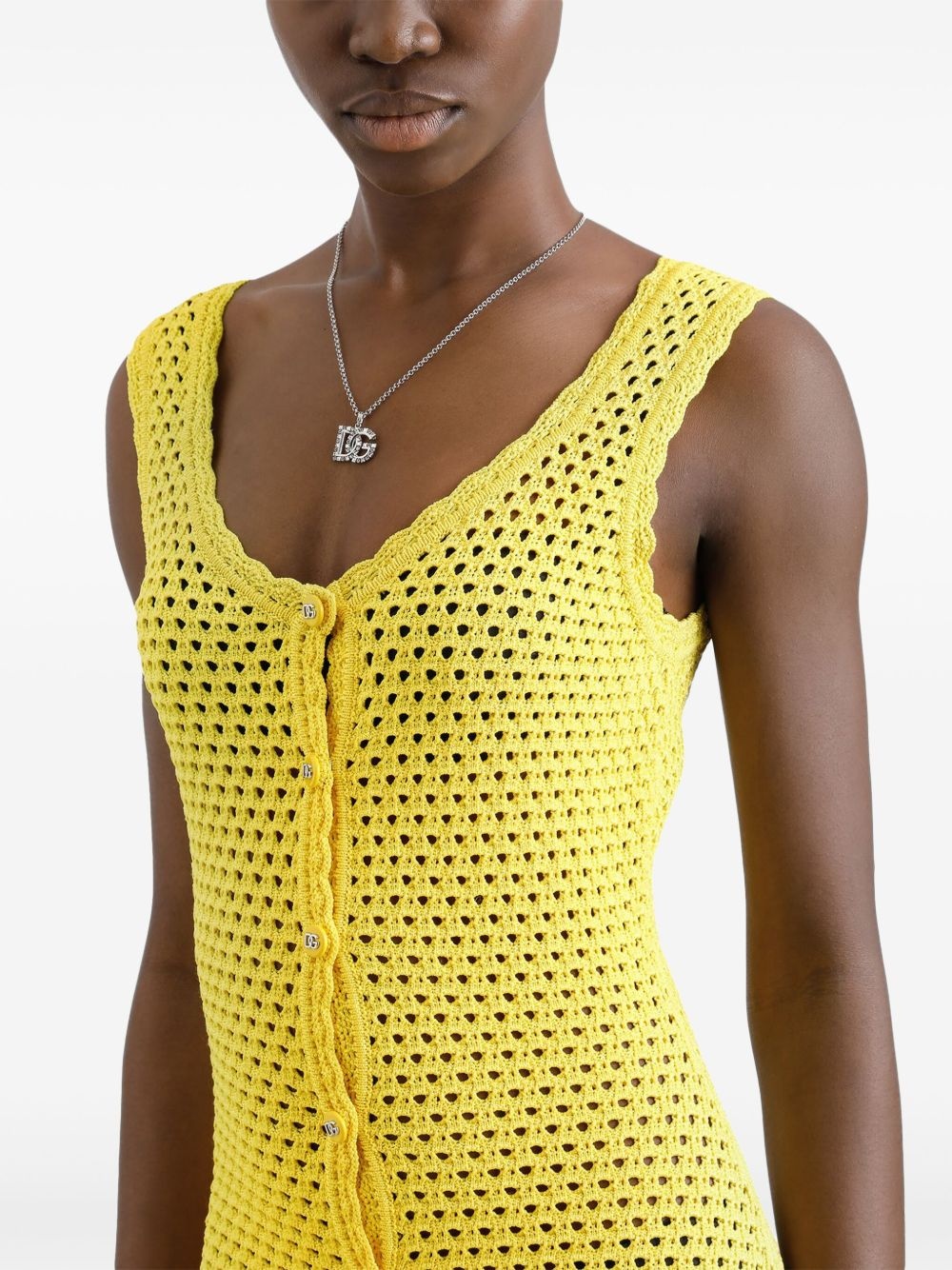 crochet-knit midi dress - 5