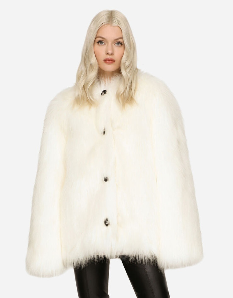 White fox-effect faux fur jacket 4