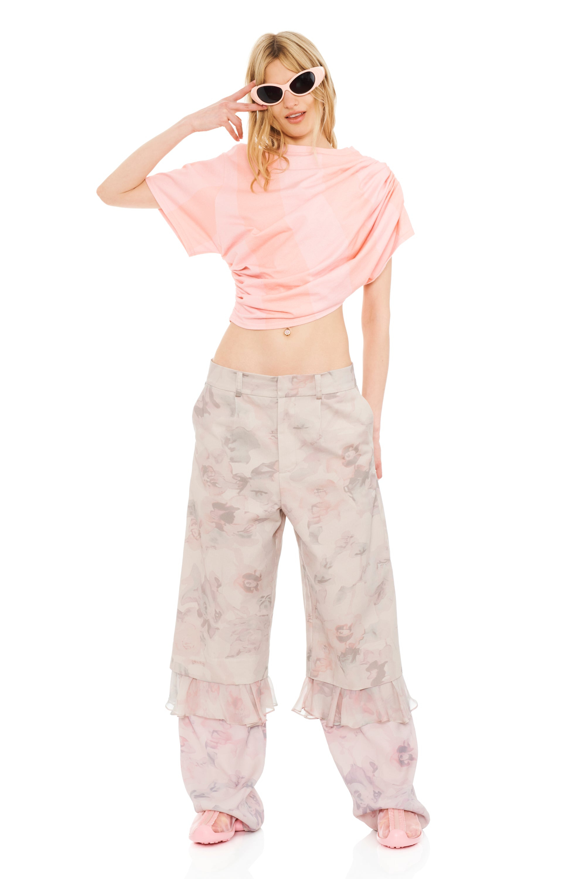 MELON STRIPE EVA DRAPED TEE - 5