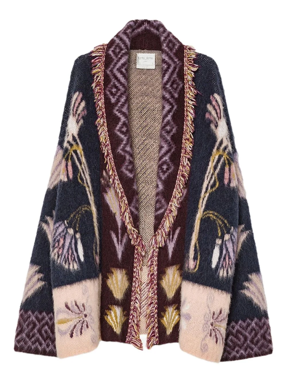fringed patterned cardigan - 1