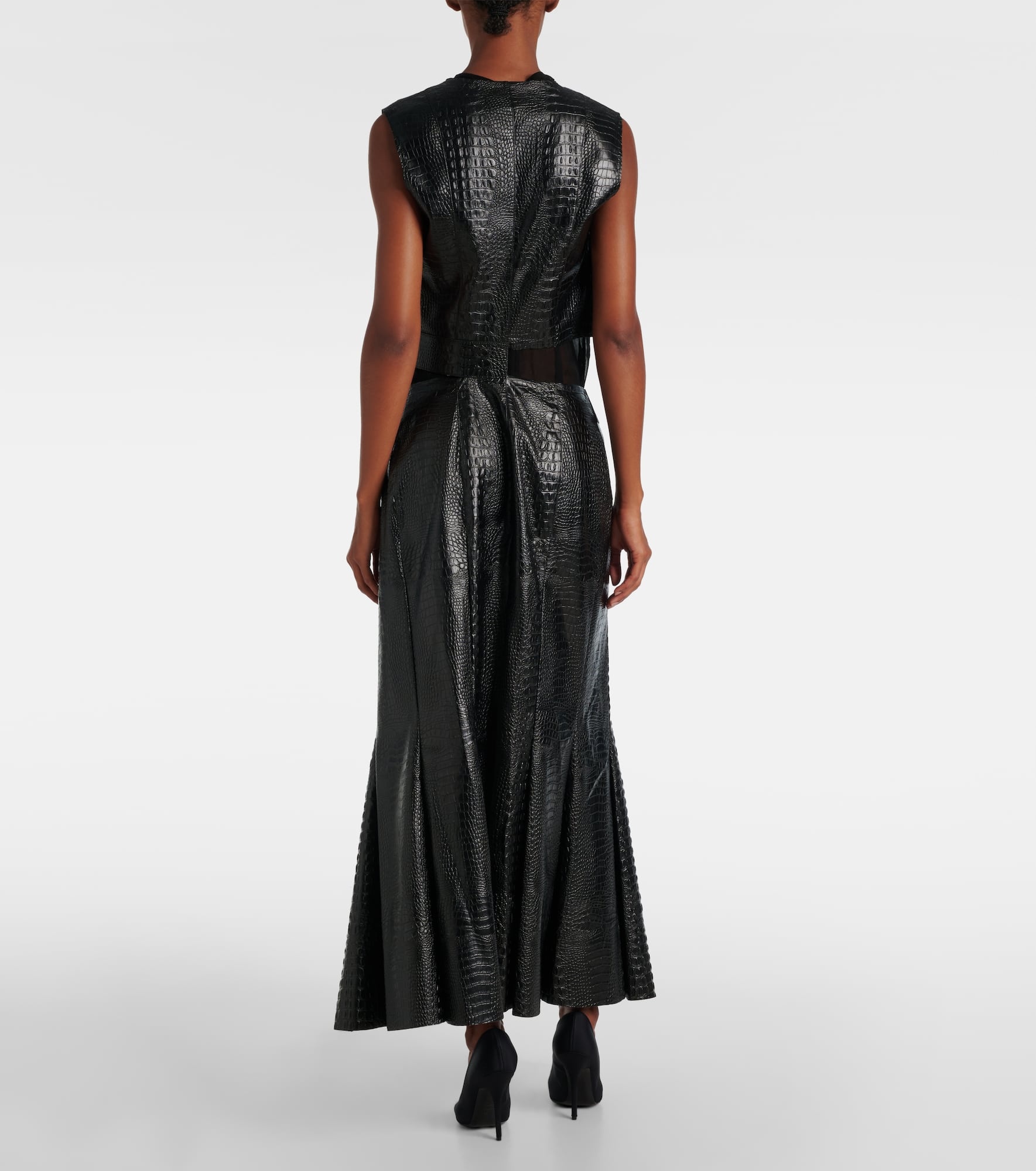 Snake-effect faux leather midi dress - 3