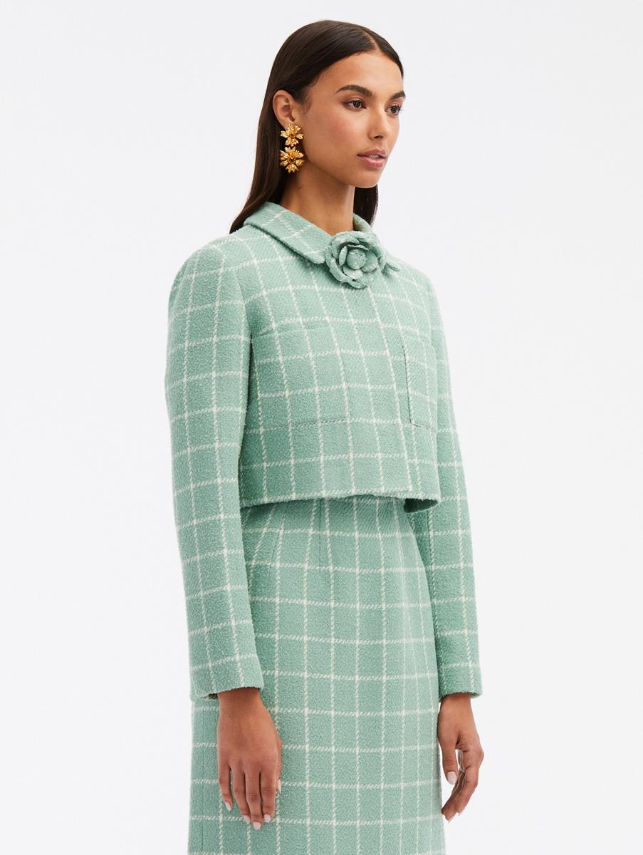 BOUCLE WINDOWPANE TWEED JACKET - 4