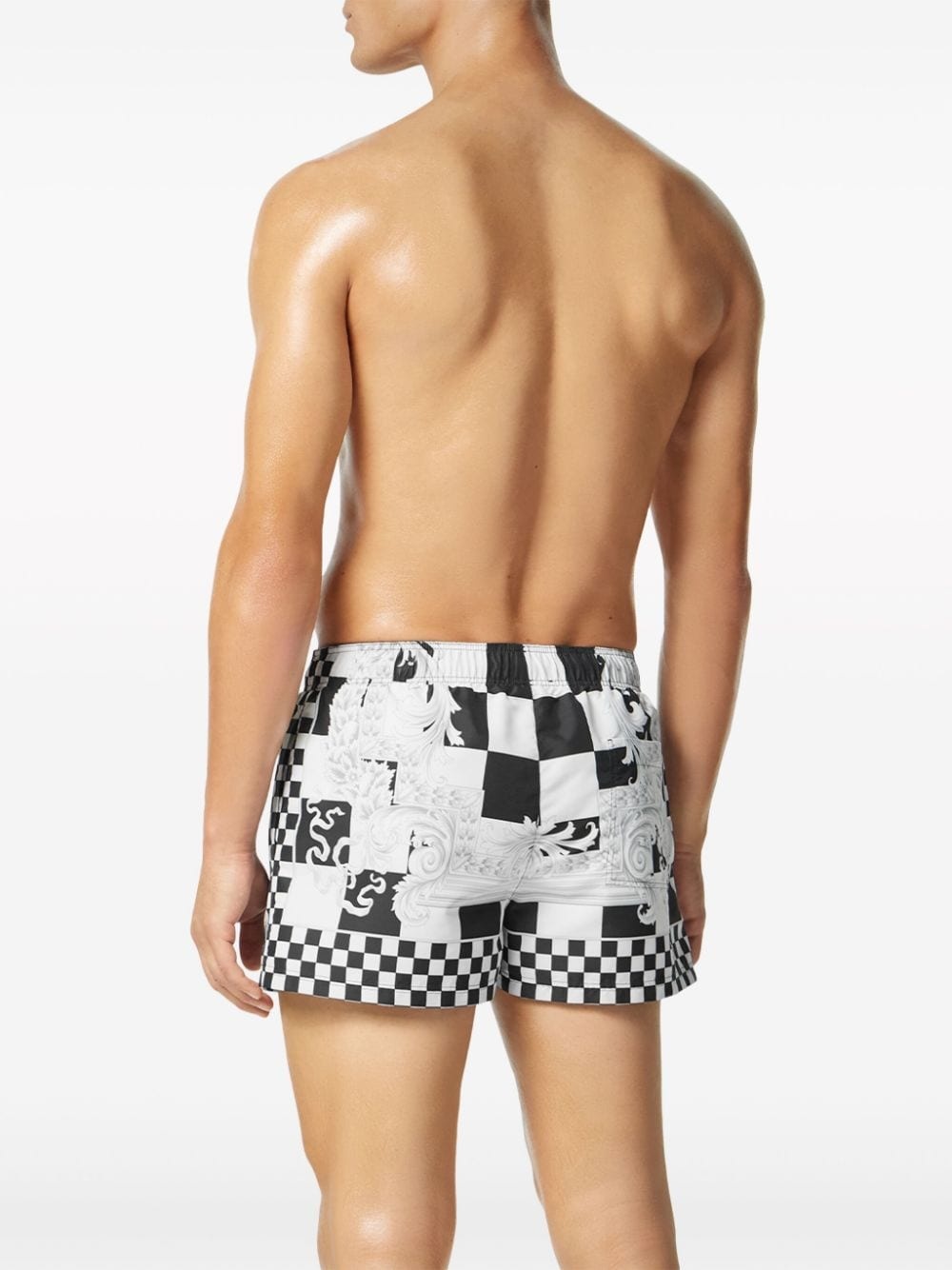 Barocco-motif checkerboard-print swim shorts - 4