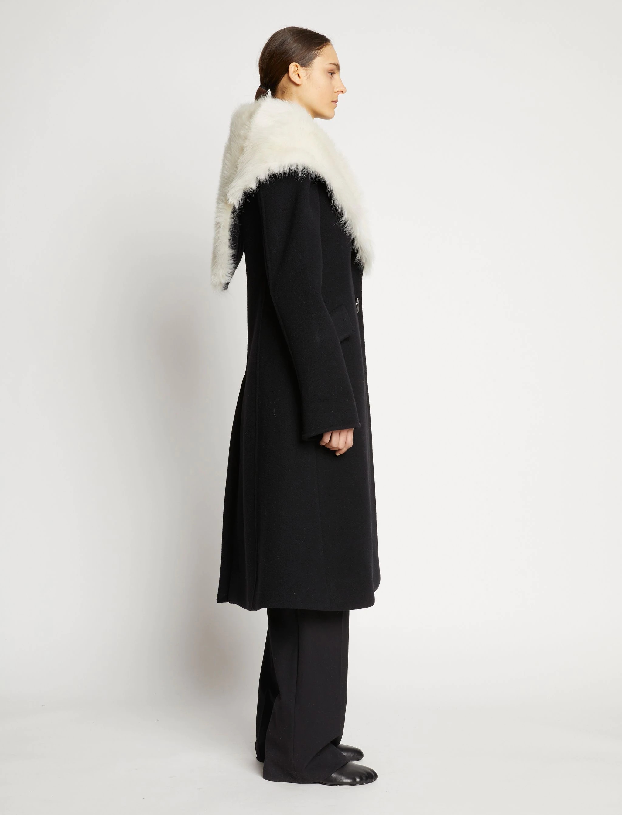 Double Face Wool Melton Shearling Lapel Coat - 3