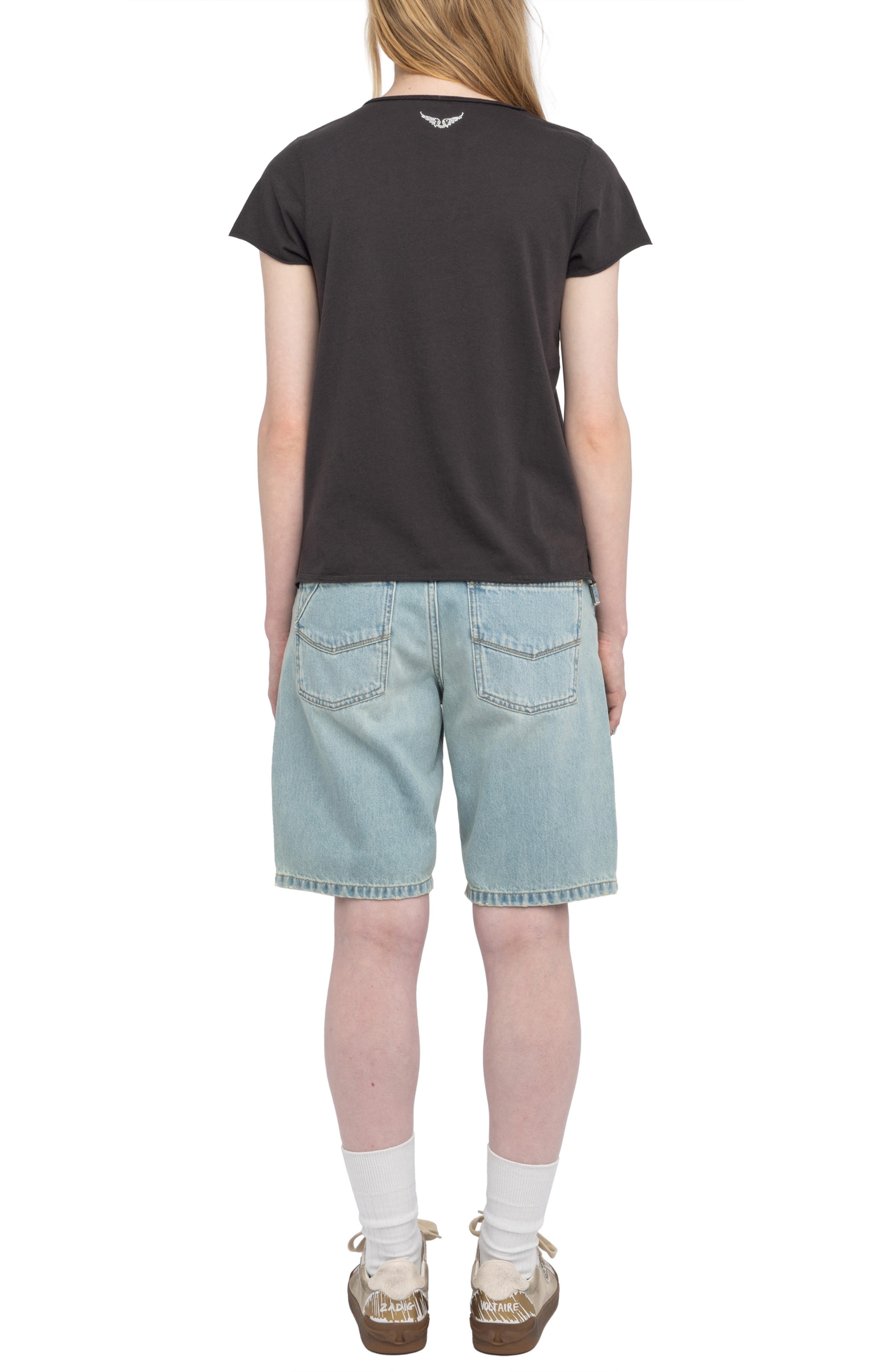 Zadig & Voltaire Tuni Wings Strass Embellished Keyhole Cotton Graphic T-Shirt in Dark Chocolate at N - 6
