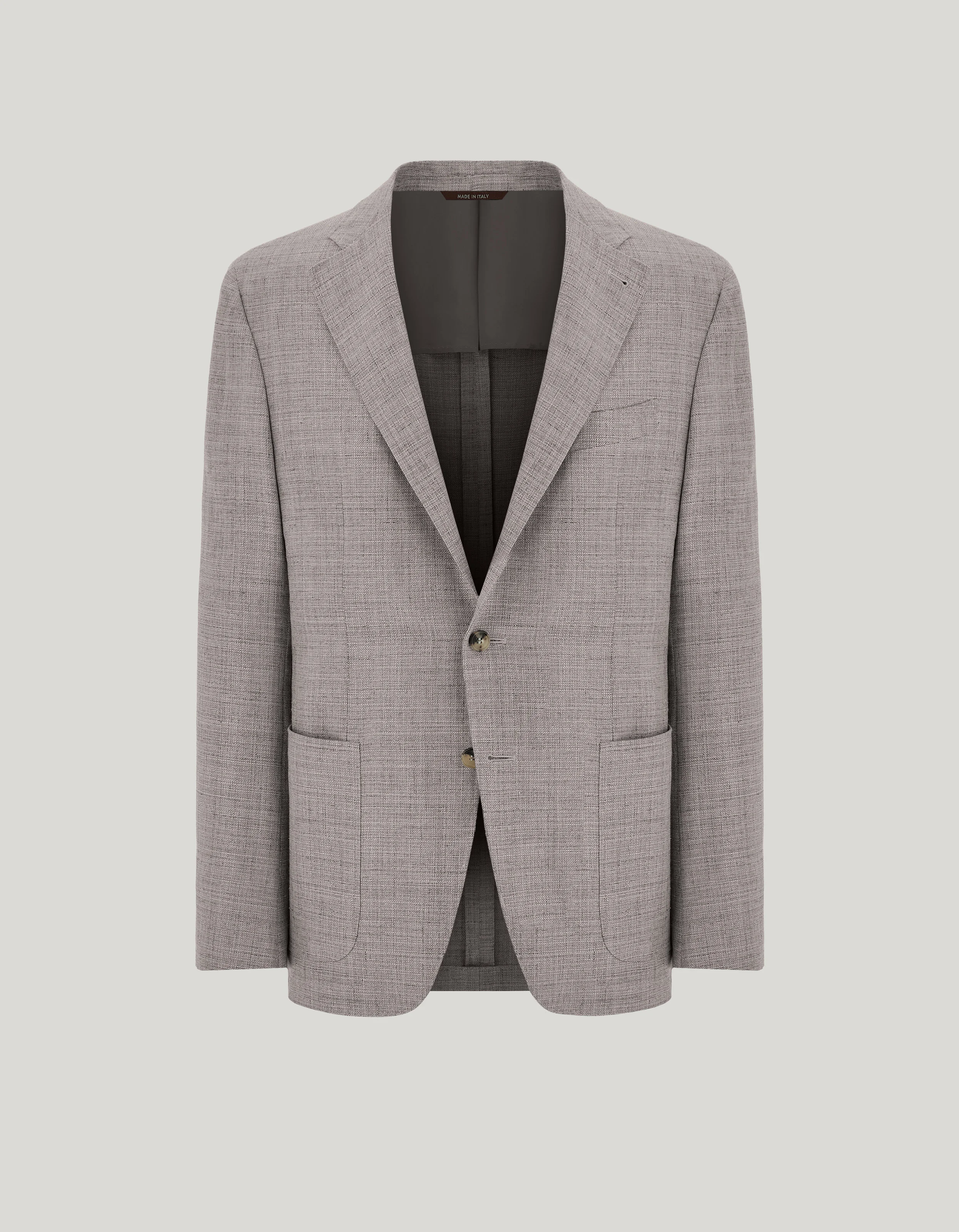 GRAY WOOL, SILK AND LINEN BLEND MODERN-FIT JACKET WITH MATTING EFFECT - 1