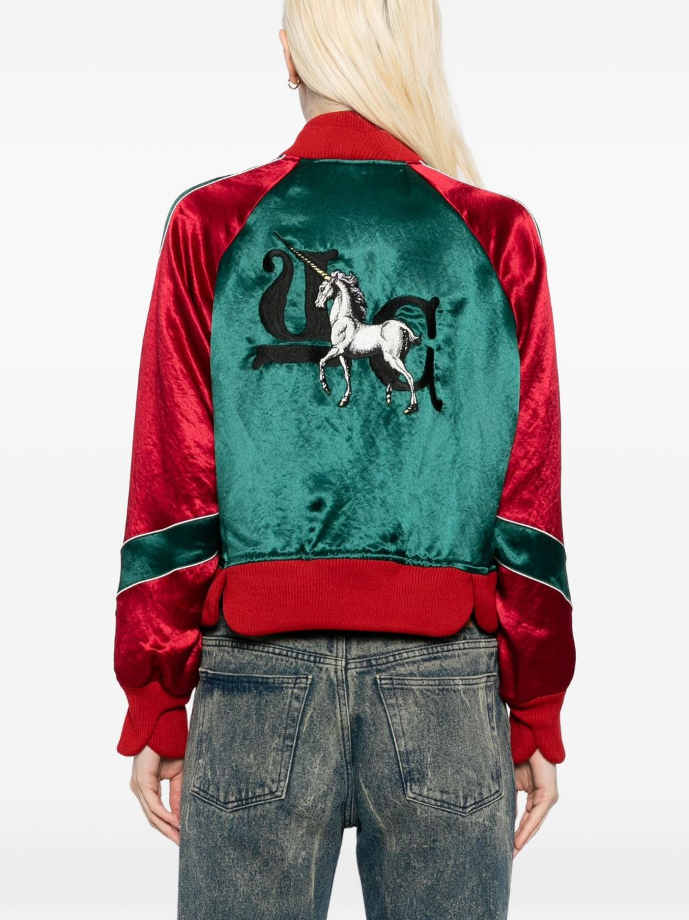 unicorn-embellished satin bomber jacket - 4
