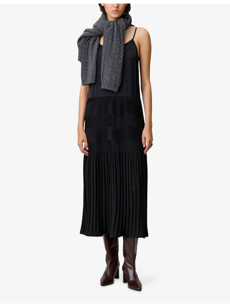 Claudie Pierlot Pleated V-Neck Woven Midi Dress outlook