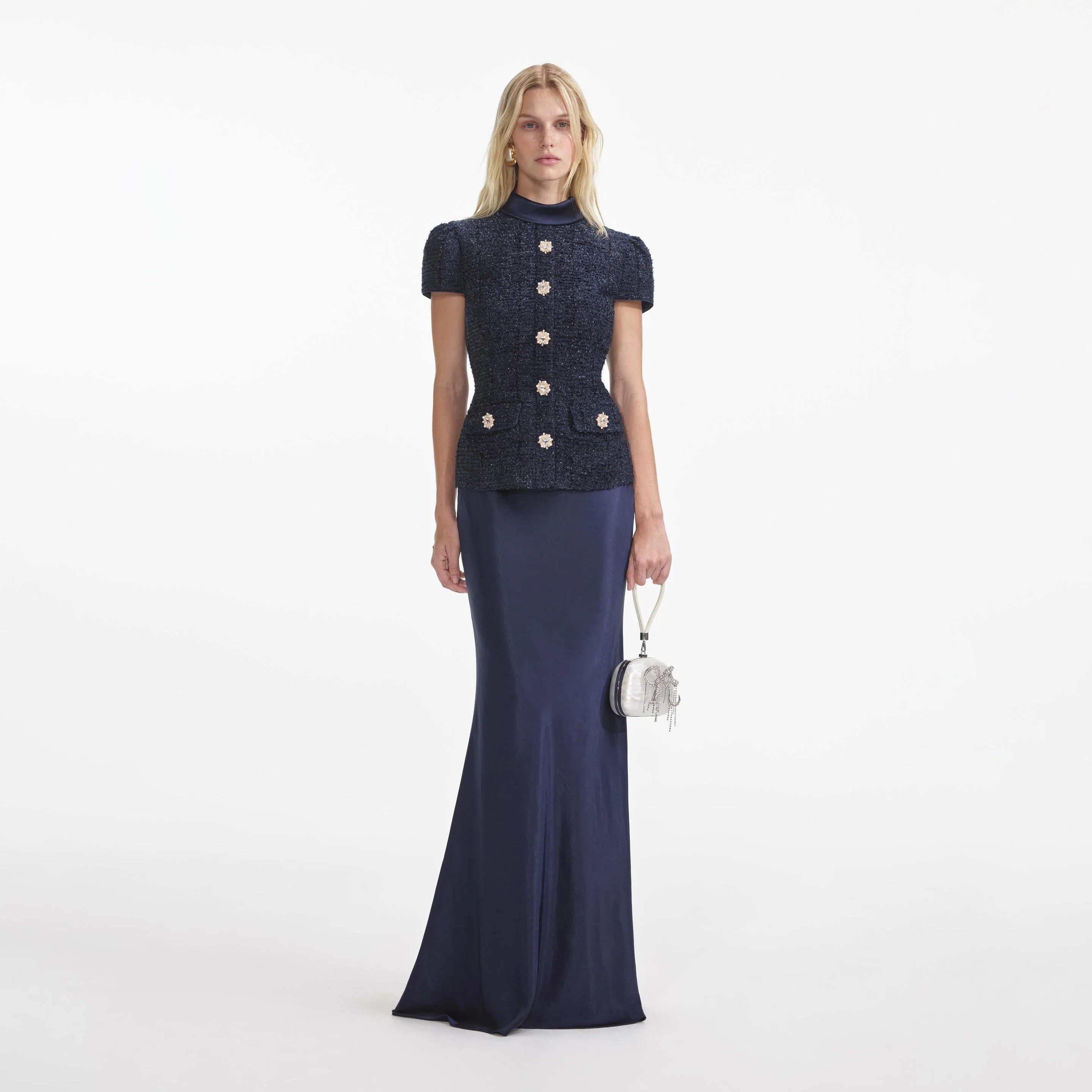 Navy Metallic Boucle Maxi Dress - 1