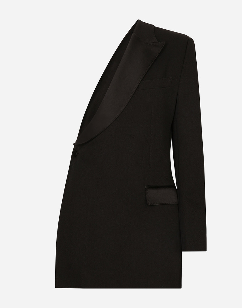 One-shoulder wool gabardine jacket 1