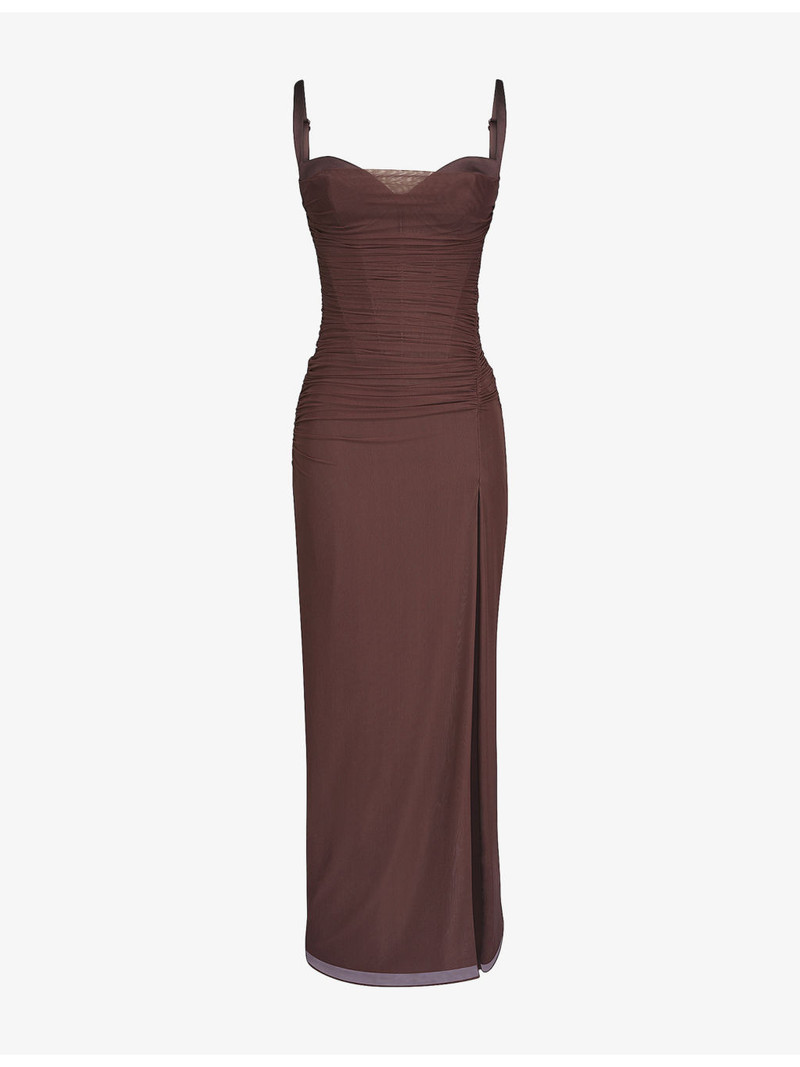 Lini Corset-Bodice Stretch-Mesh Maxi Dress 1