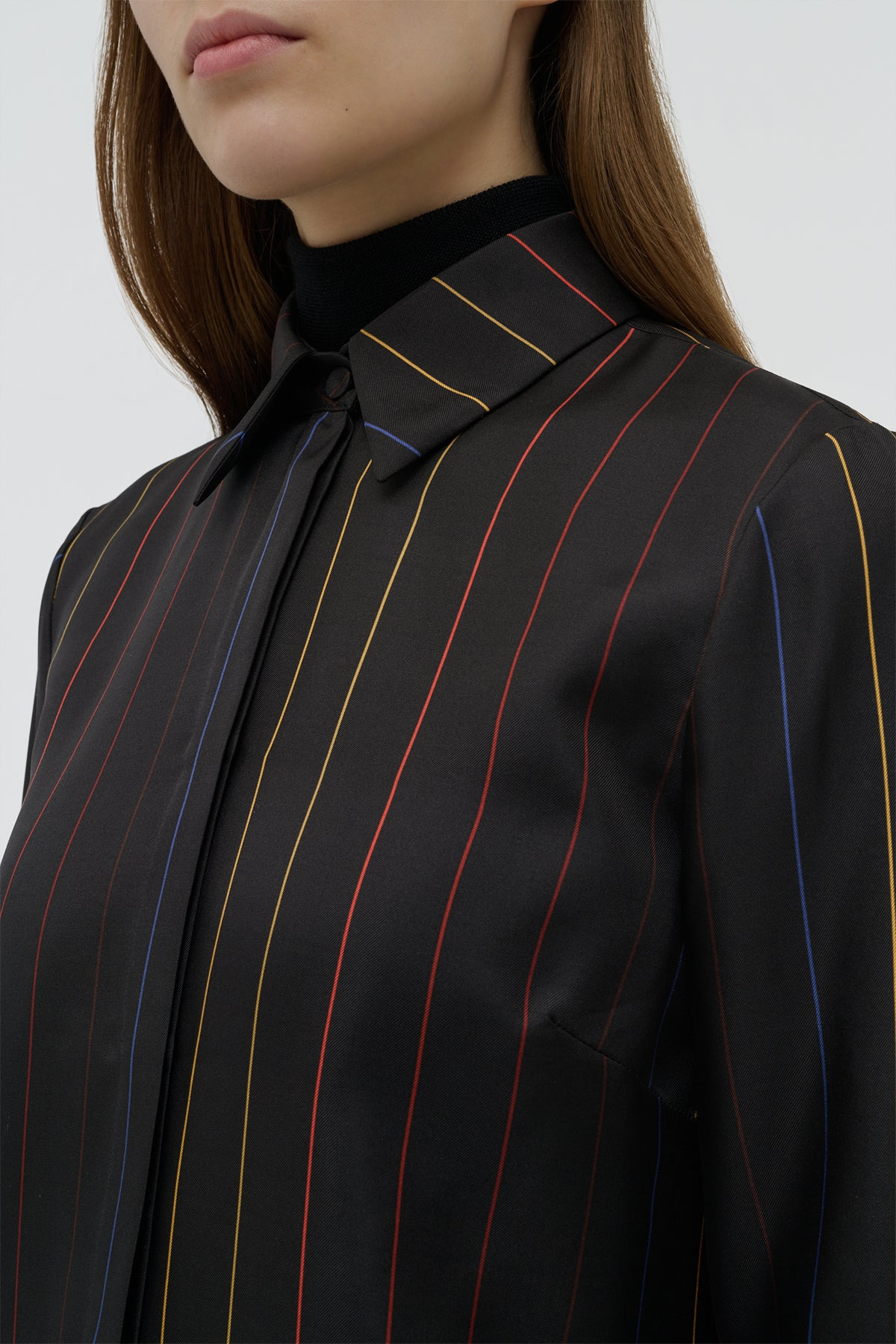 Henri Blouse in Charcoal Multi Pinstripe Silk Twill - 5