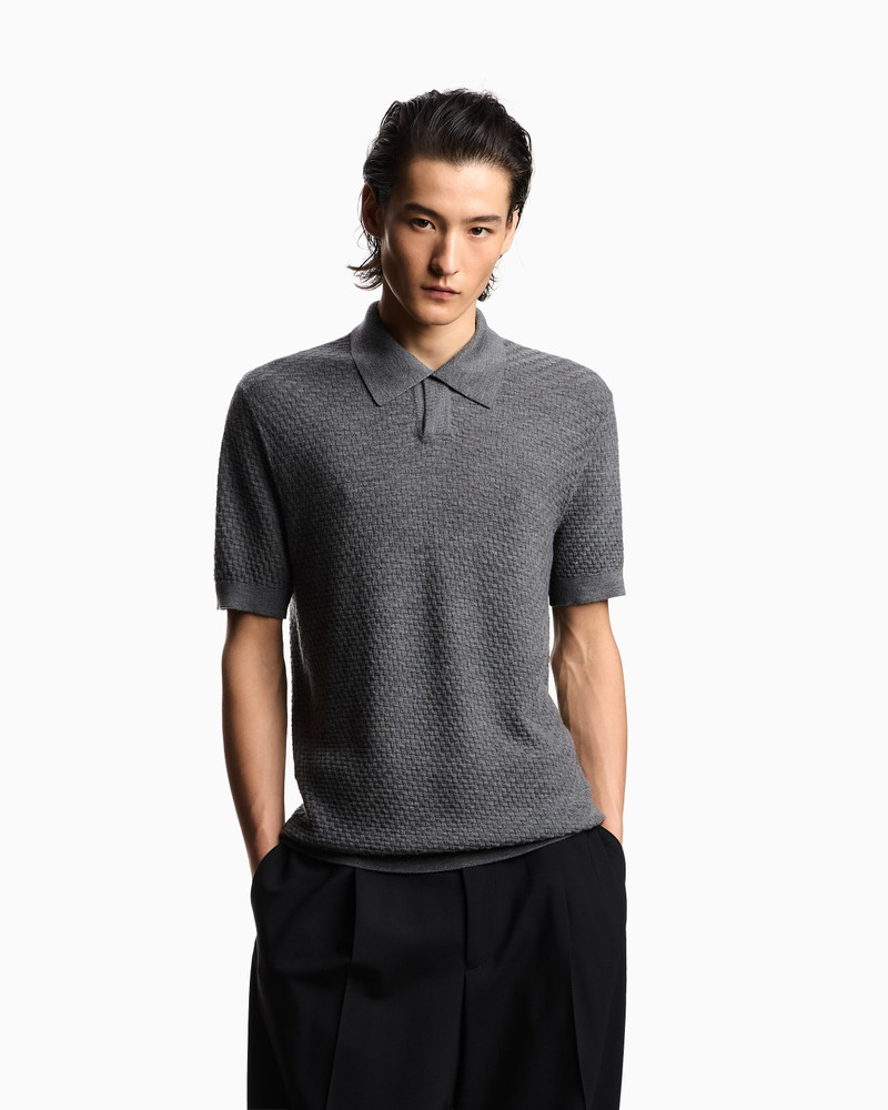 EMPORIO ARMANI POLO SHIRT-COLLAR JUMPER IN VIRGIN WOOL WITH CHECK MOTIF outlook
