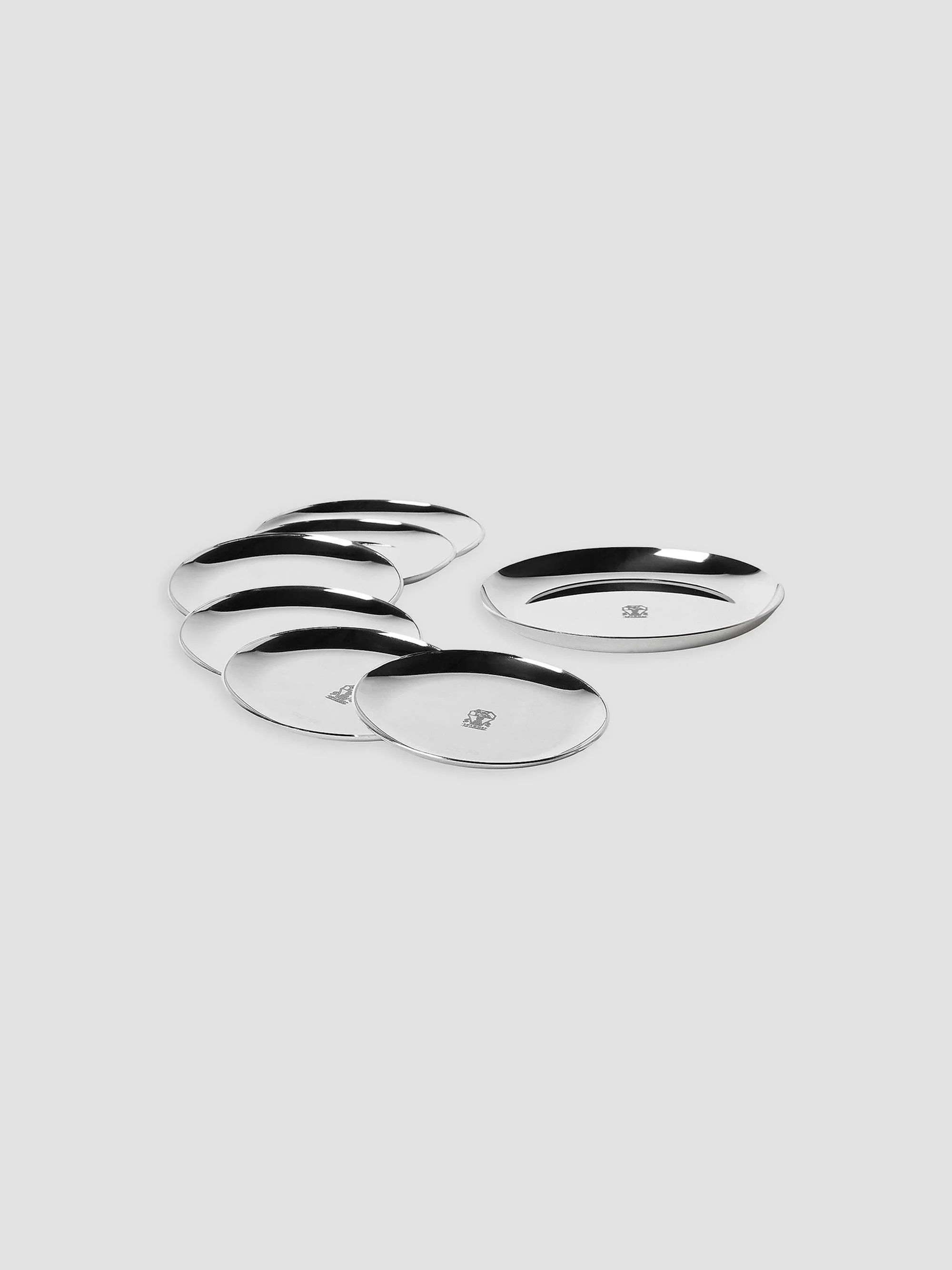 Silver Plated Steel Bottle Coaster Set with 6 Coasters - Silver - 1