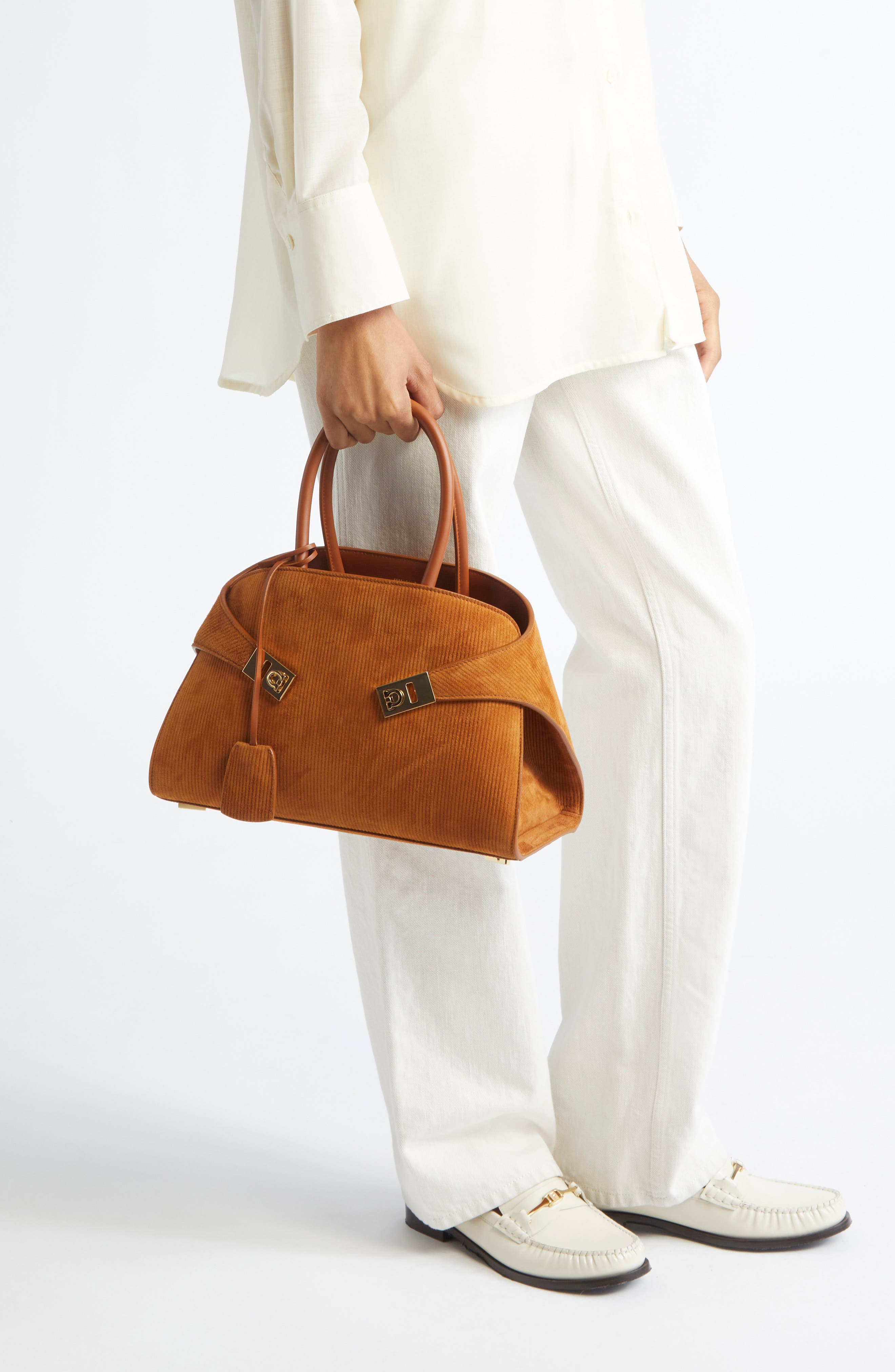 FERRAGAMO Hug Small Suede Top Handle Bag in Naturale/Resort at Nordstrom - 3