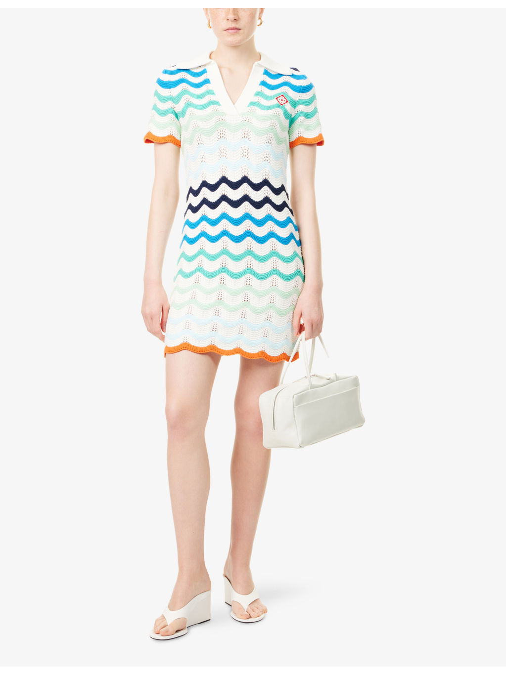 Wavy Crochet Striped Cotton-Knit Mini Dress - 2
