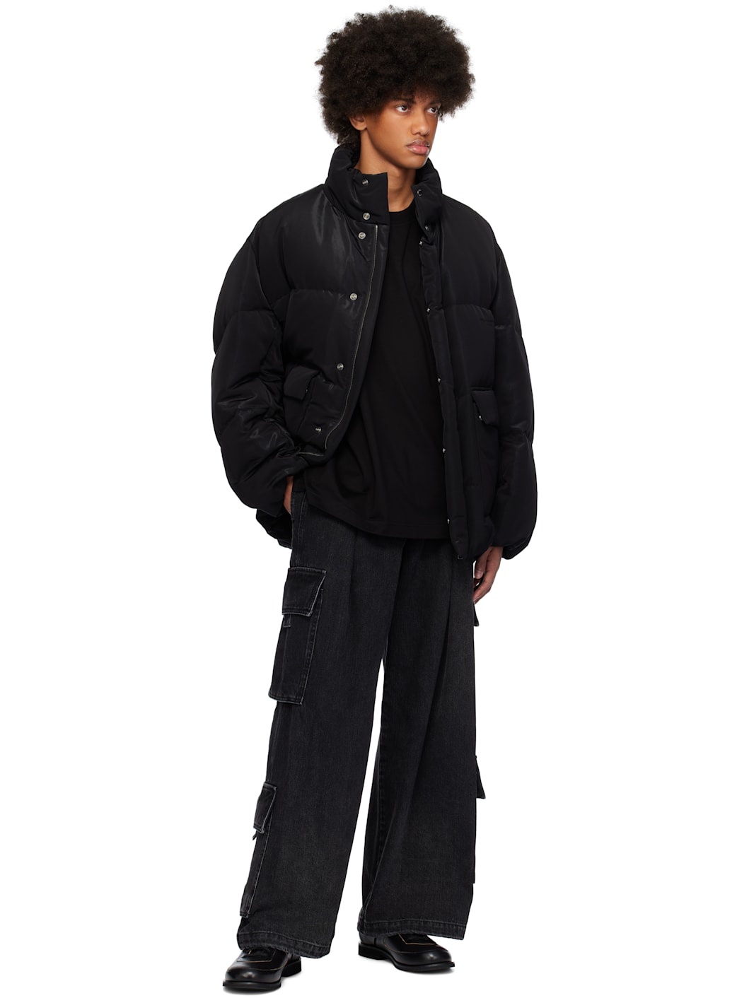 Black Quilted Down Jacket - 4