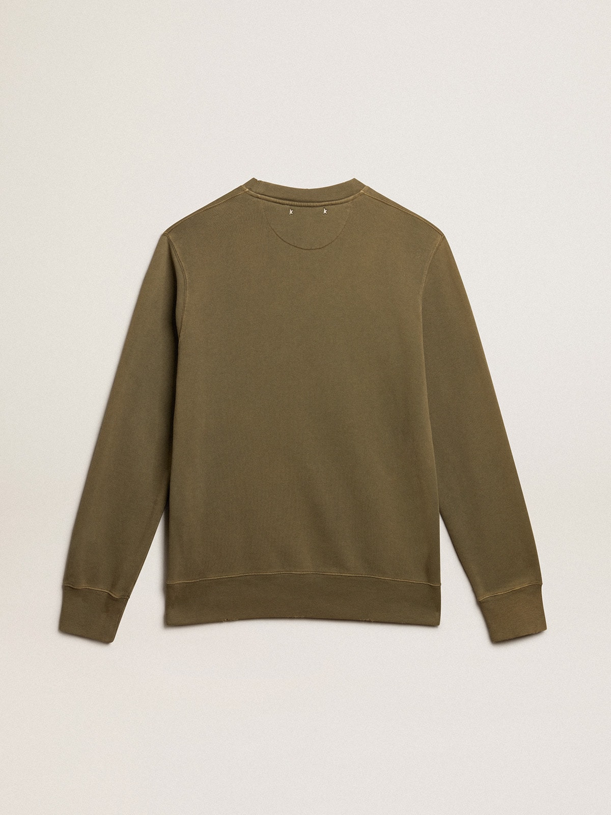 Olive-green Golden Collection sweatshirt with a distressed treatment and Golden lettering on the fro - 5