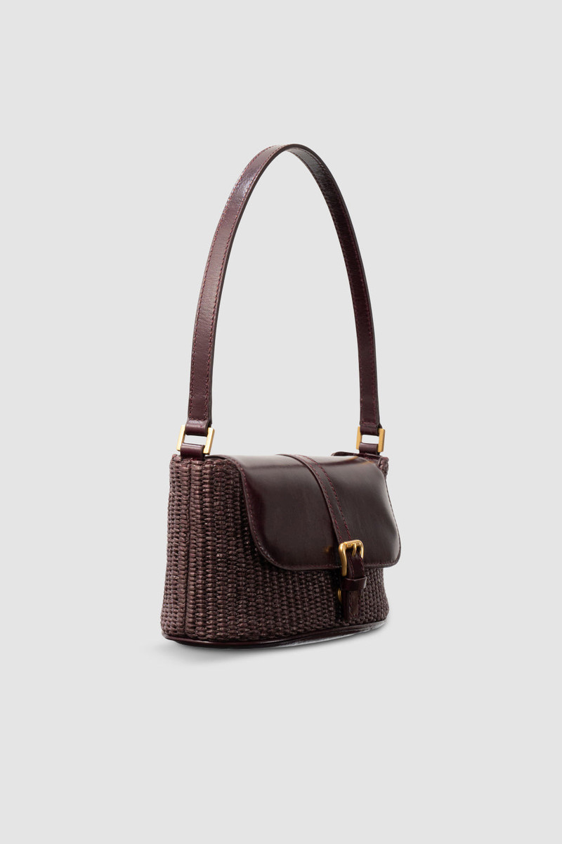 BY FAR Miranda Baguette Grape Raffia and Calf Leather Shoulder Bag outlook